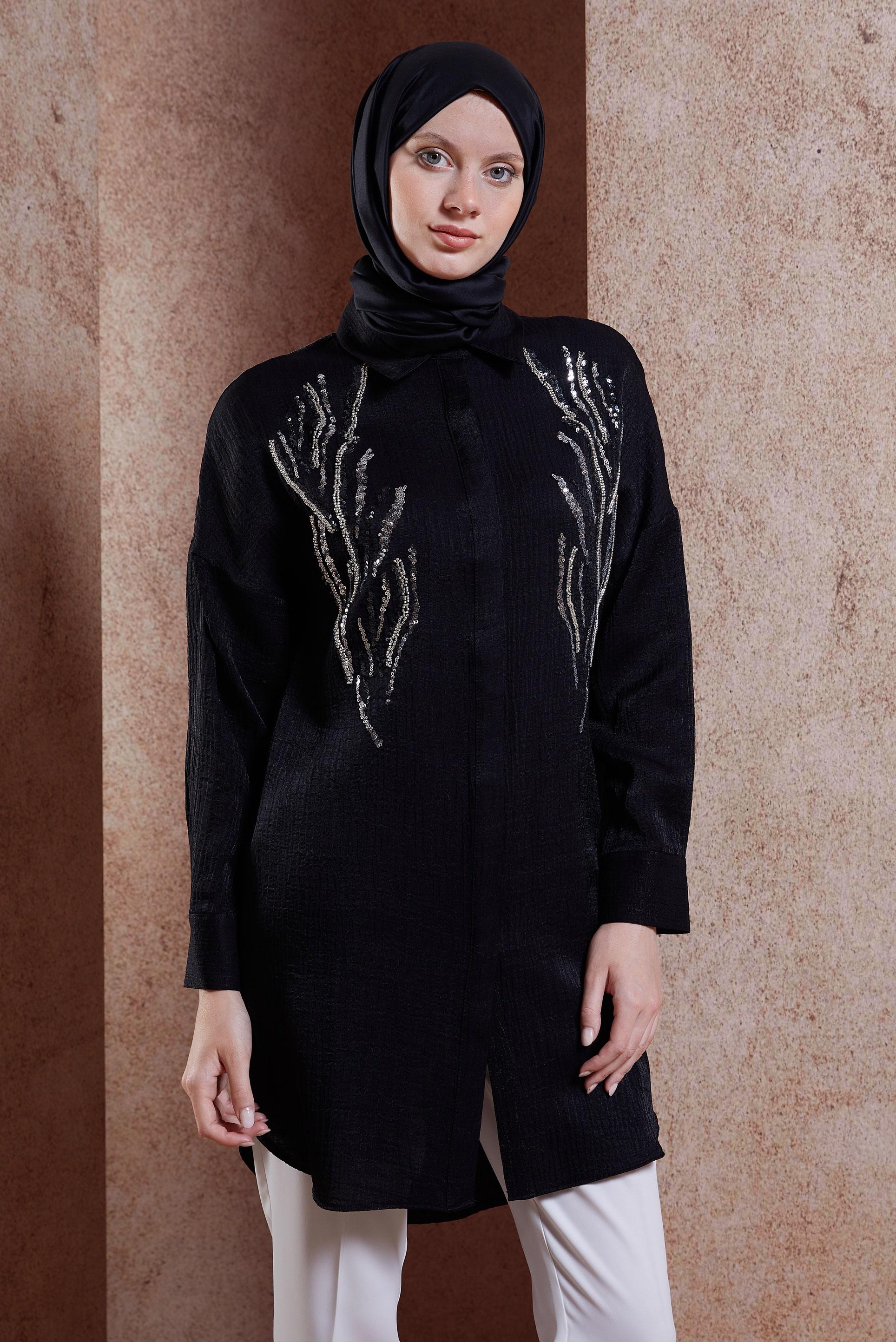 Vêtements hijab NOIR TUNIQUE À PAILLETTES 44626