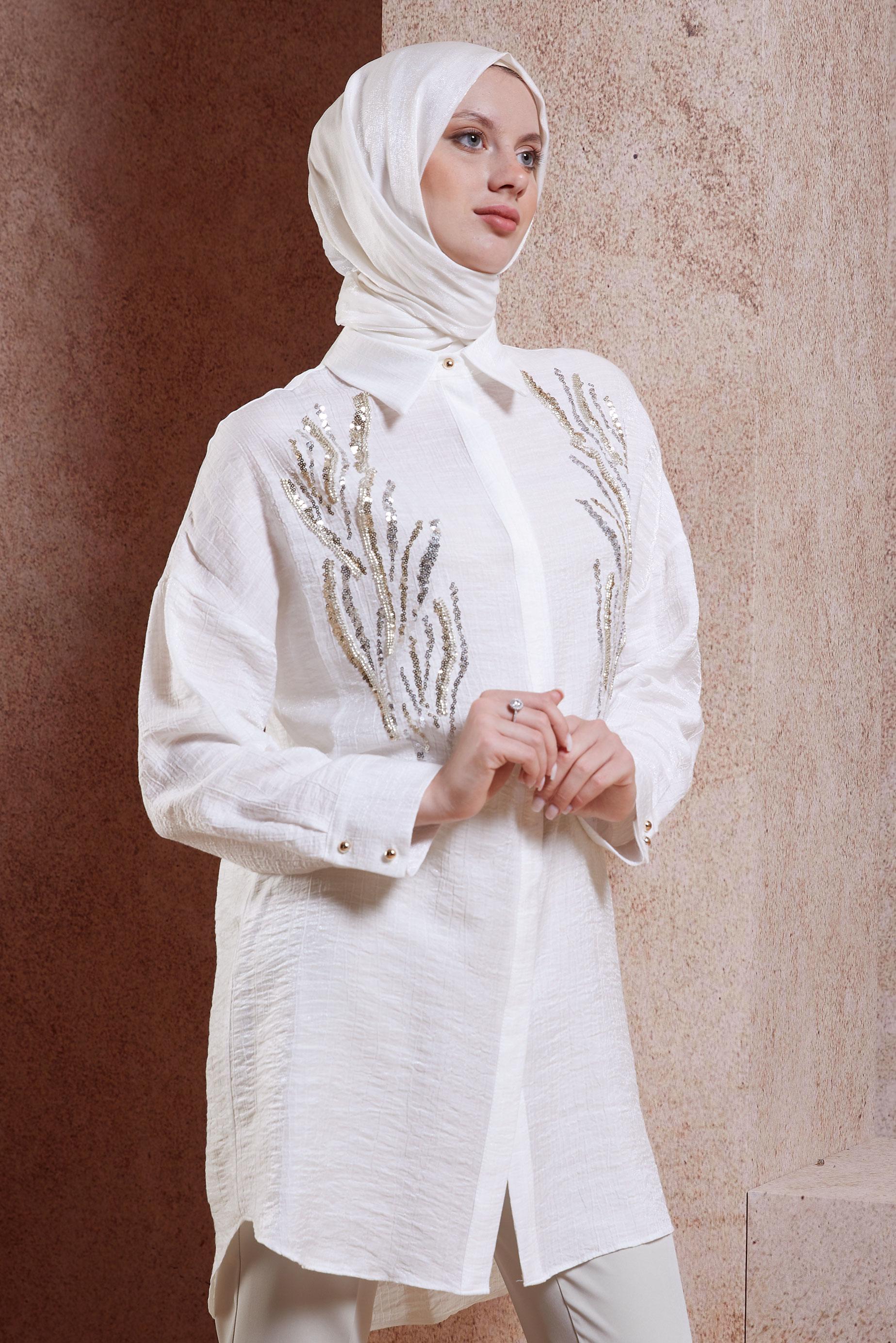 Hijab clothing WHITE SEQUIN DETAILED TUNIC 44626