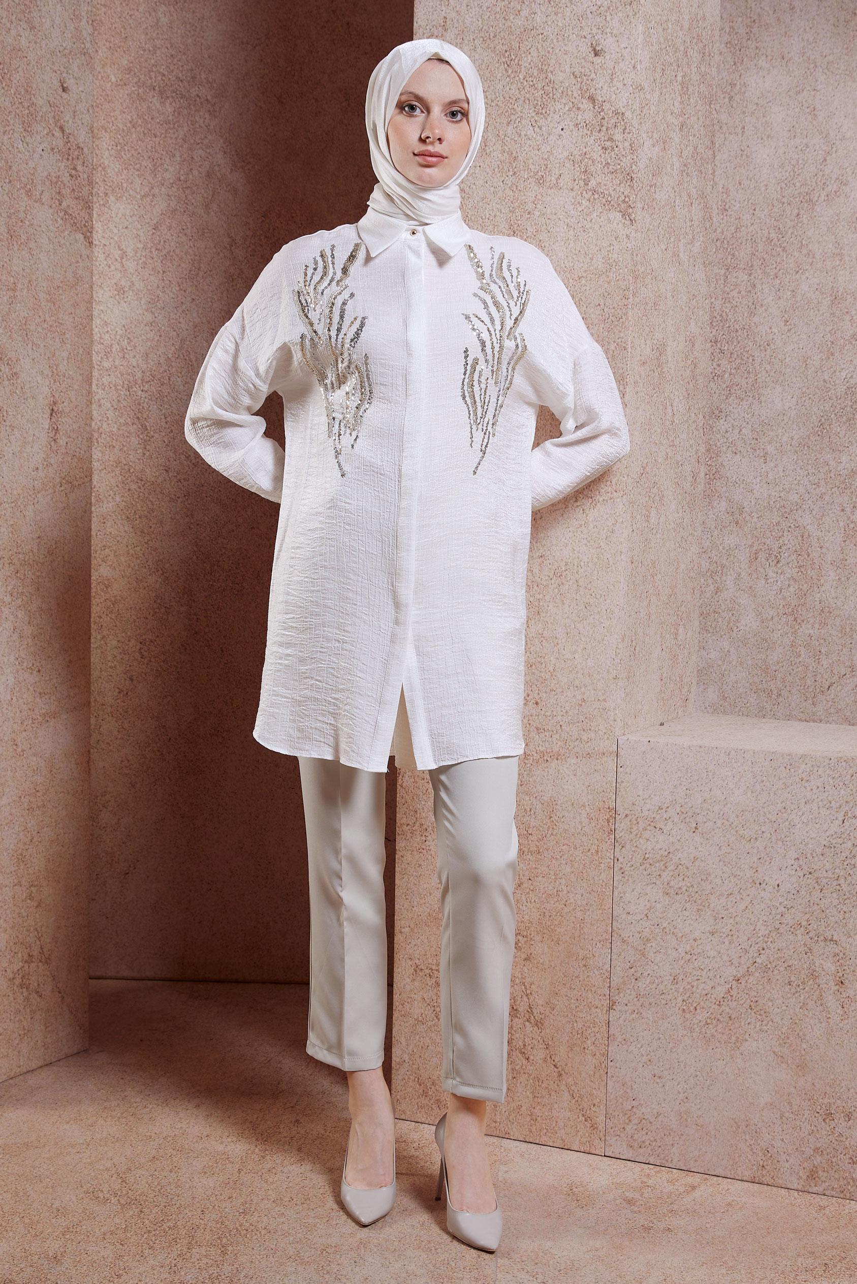 Hijab clothing WHITE SEQUIN DETAILED TUNIC 44626