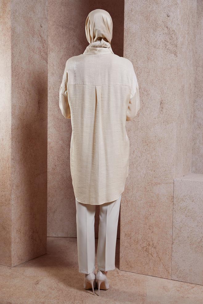 Tesettür giyim BEJ PAYET DETAYLI TUNİK 44626 - ALVİNA