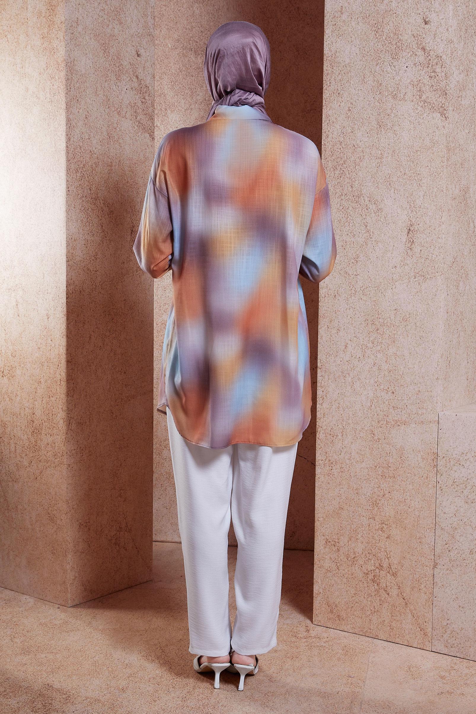 Tesettür giyim TURUNCU KETEN DOKULU BROŞLU TUNİK 44627