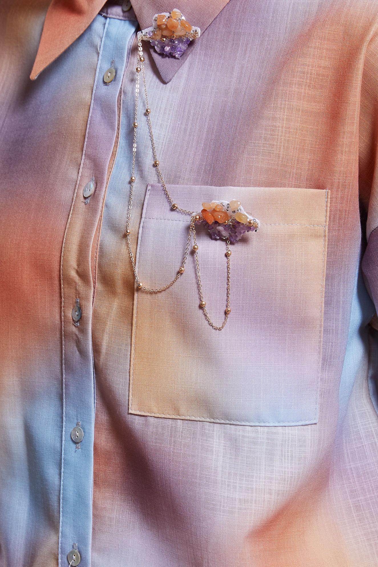 Tesettür giyim TURUNCU KETEN DOKULU BROŞLU TUNİK 44627