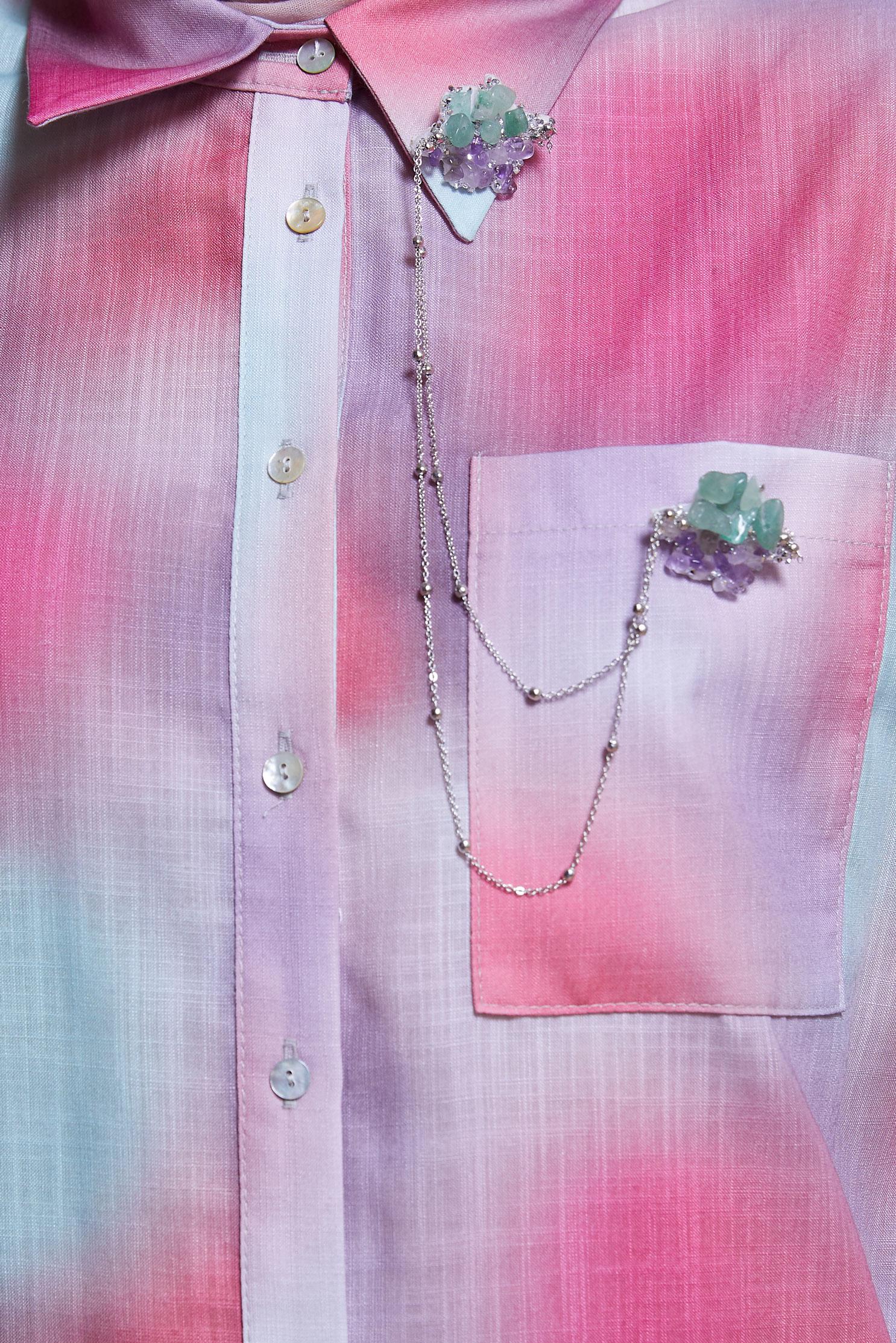 Tesettür giyim FUŞYA KETEN DOKULU BROŞLU TUNİK 44627