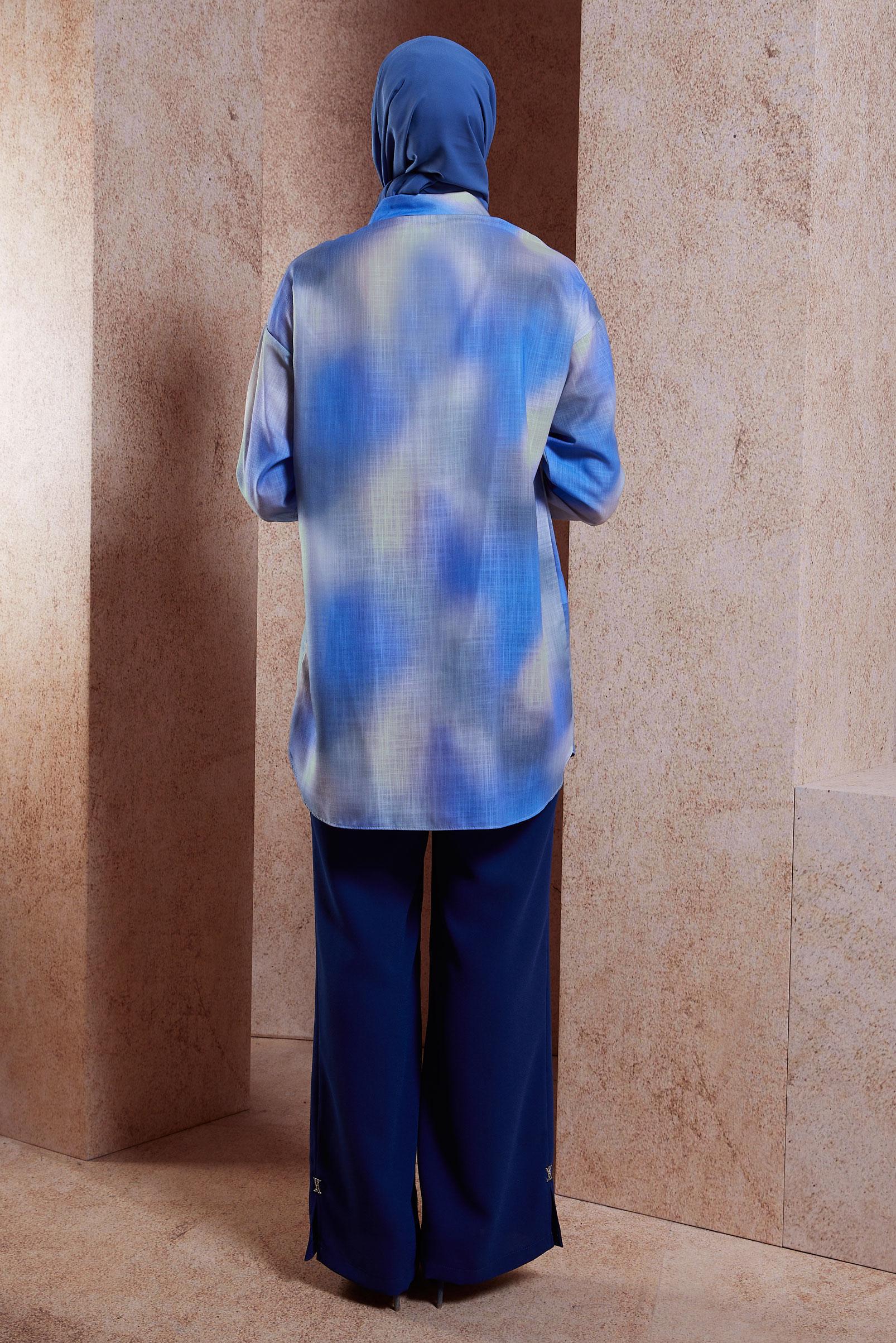 Tesettür giyim LACİVERT KETEN DOKULU BROŞLU TUNİK 44627