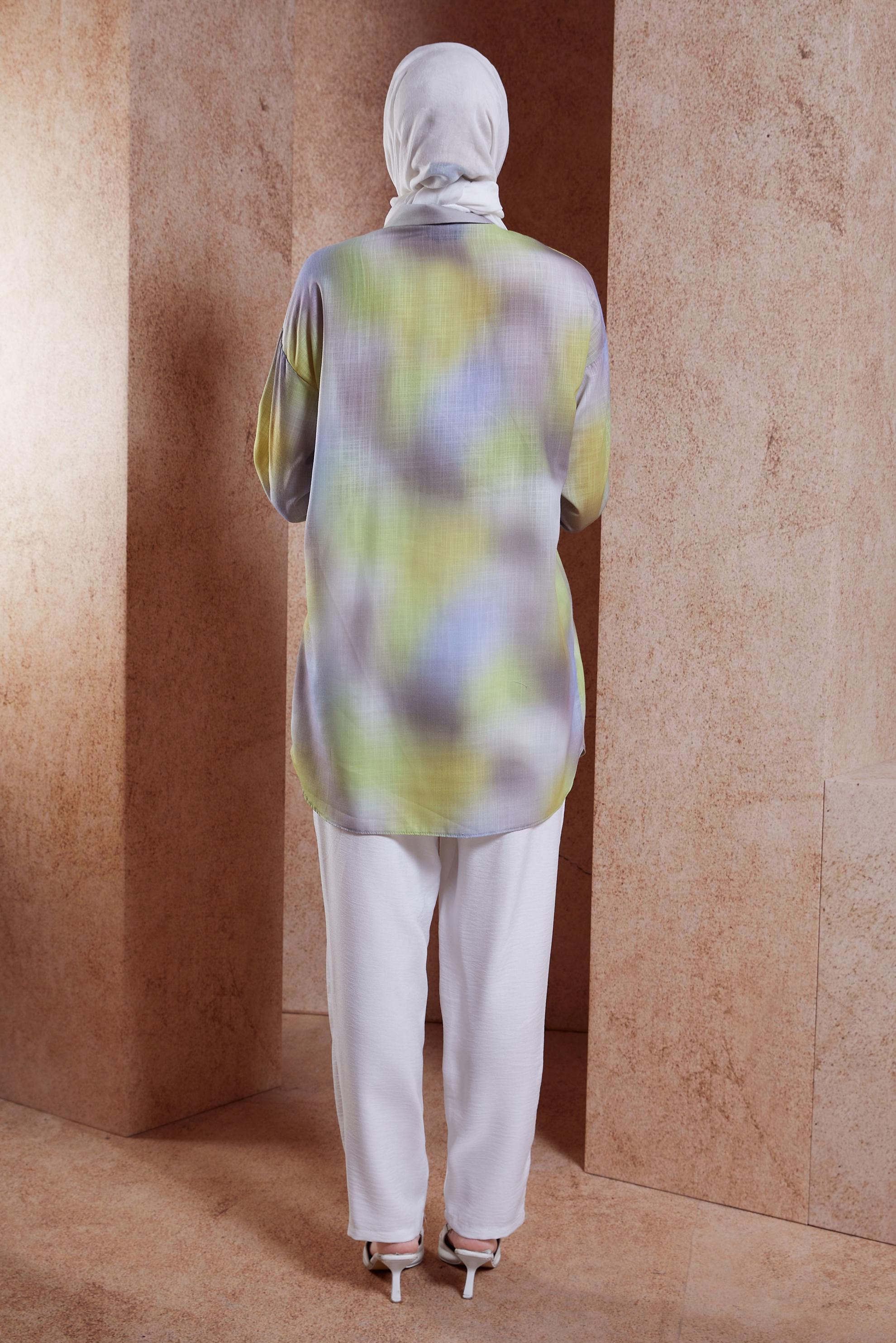 Tesettür giyim YEŞİL KETEN DOKULU BROŞLU TUNİK 44627