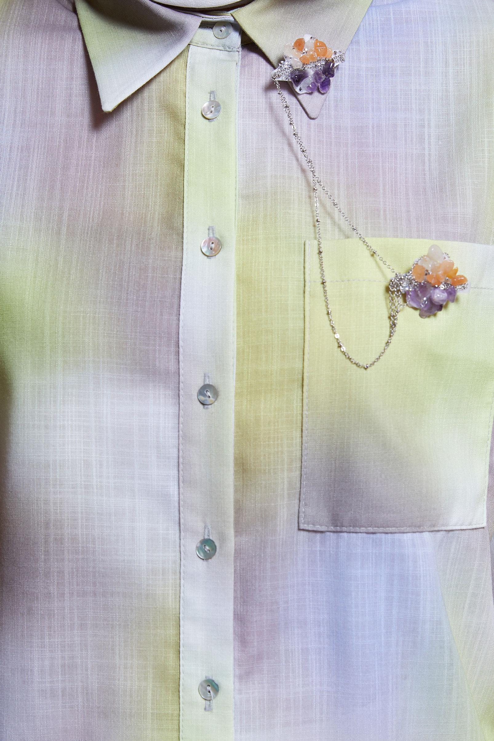 Tesettür giyim YEŞİL KETEN DOKULU BROŞLU TUNİK 44627