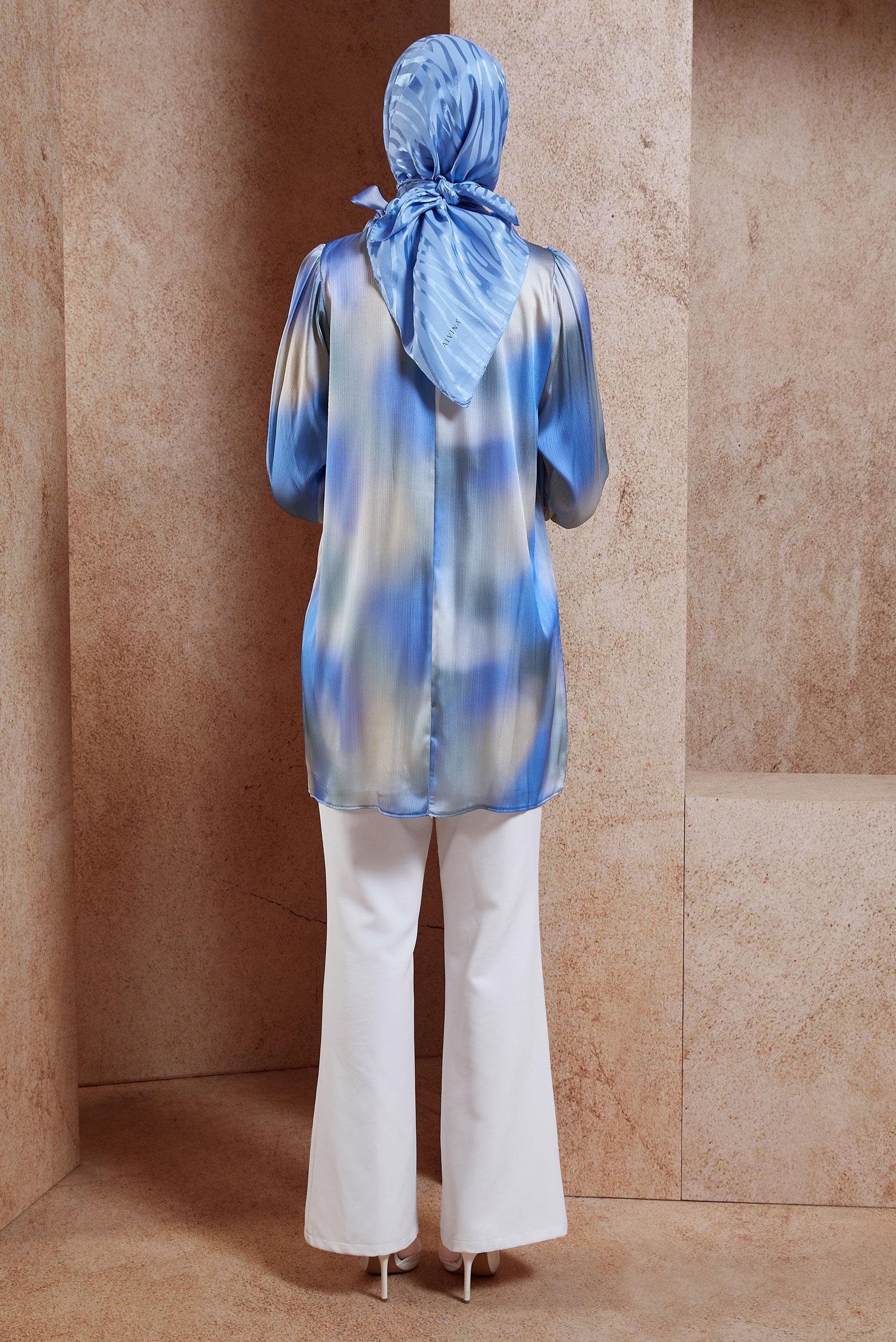 Tesettür giyim MAVİ SATEN TESETTÜR TUNİK 44628