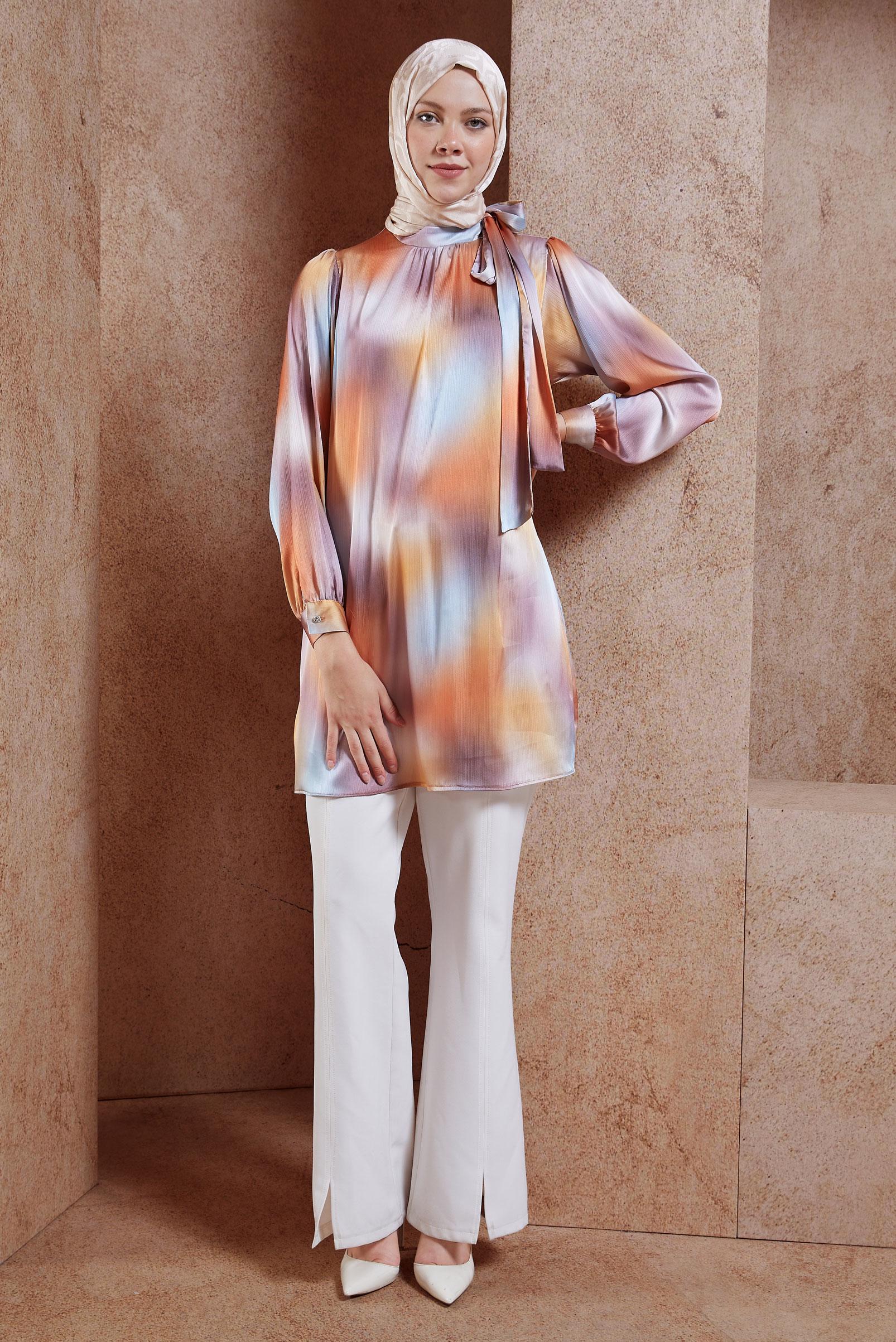 Hijab clothing ORANGE SATIN MODEST TUNIC 44628