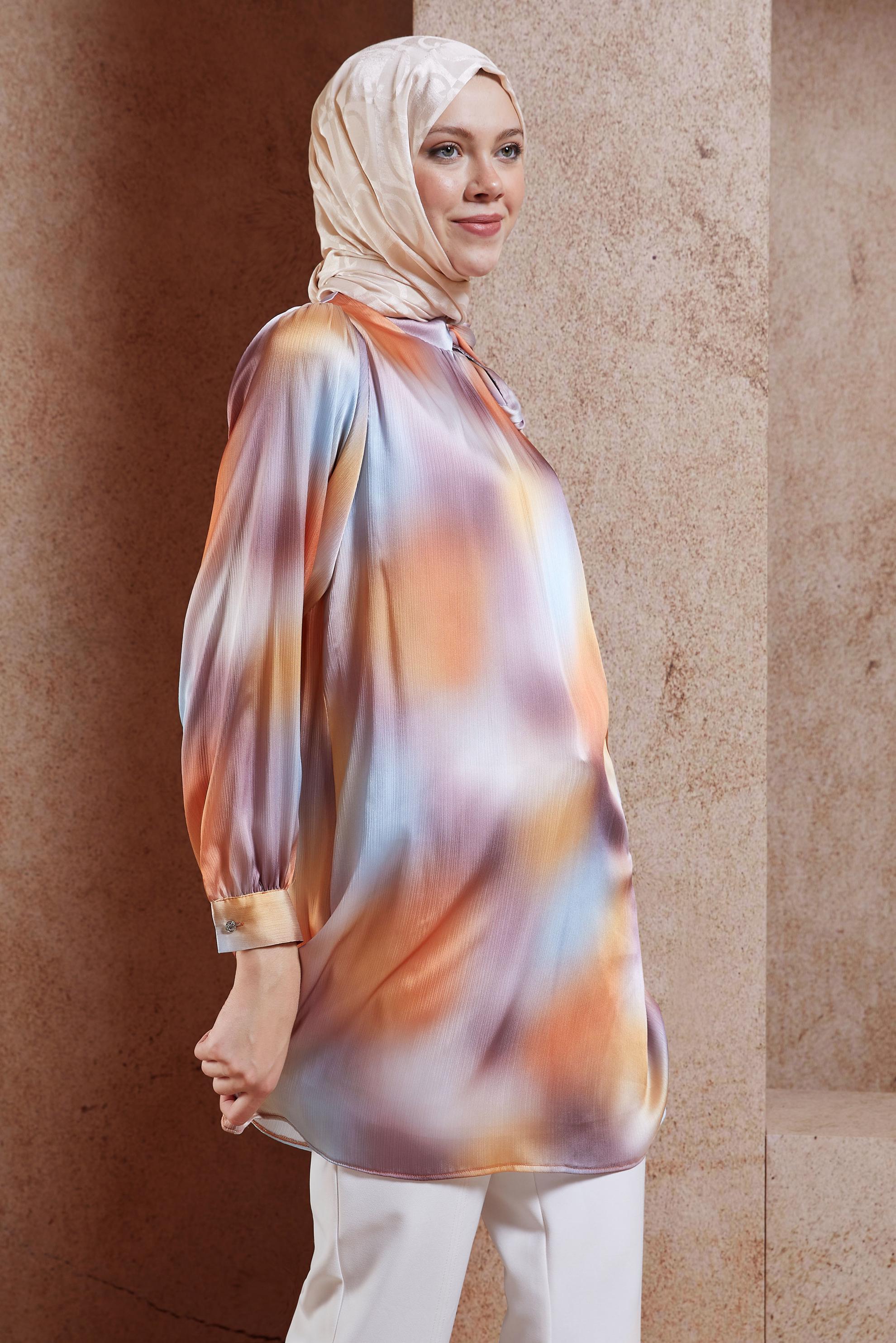 Hijab clothing ORANGE SATIN MODEST TUNIC 44628