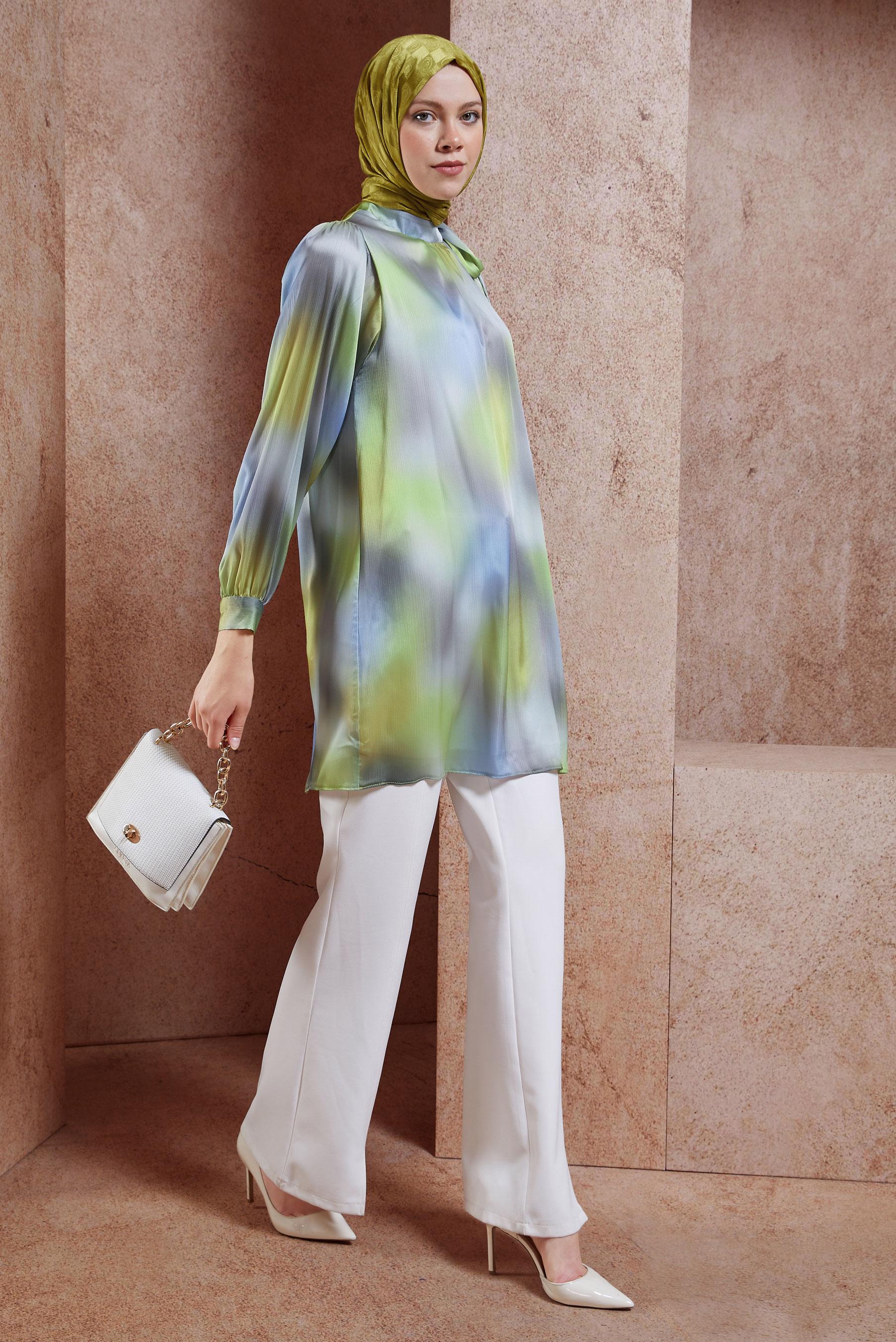 Hijab clothing GREEN SATIN MODEST TUNIC 44628