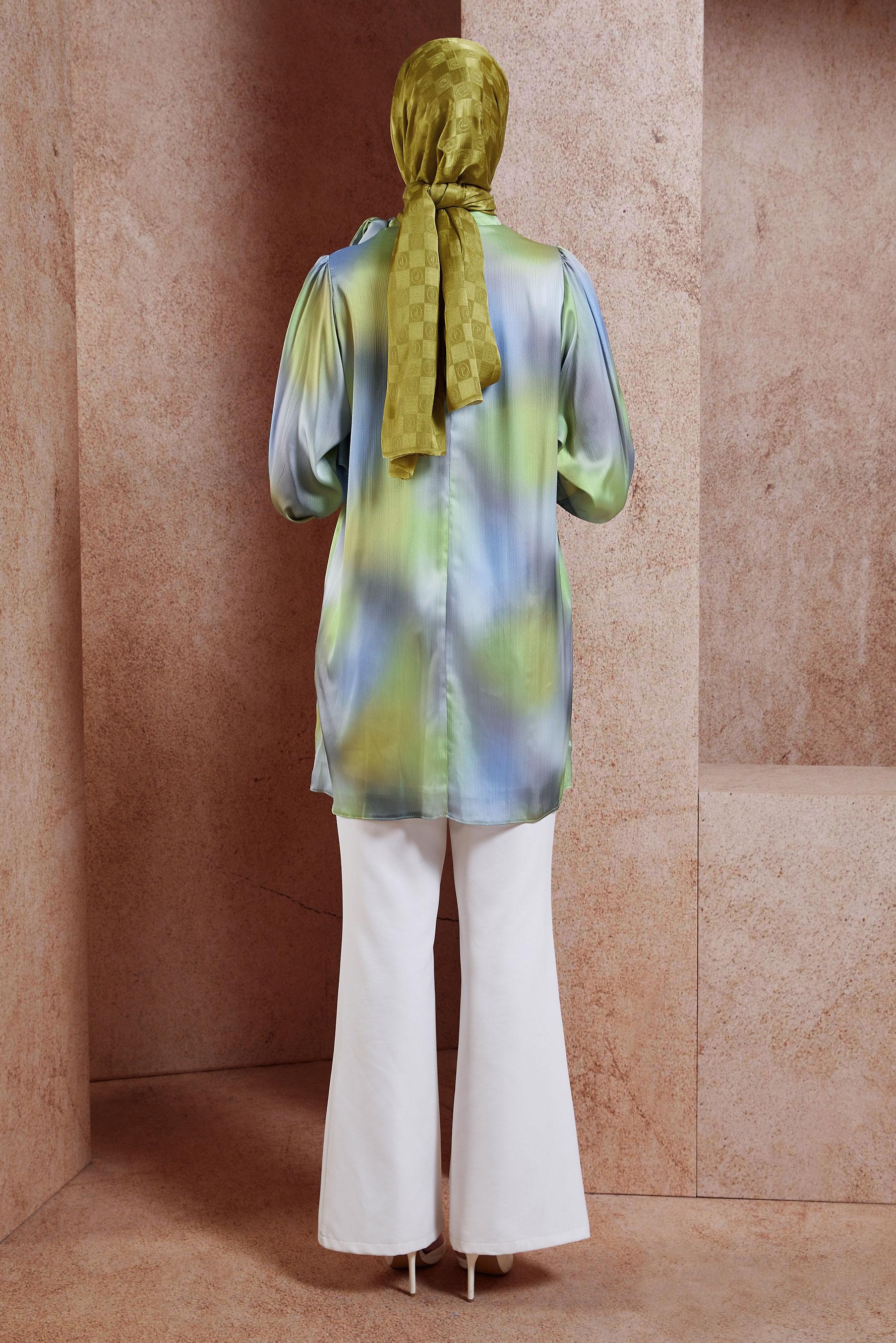 Hijab clothing GREEN SATIN MODEST TUNIC 44628