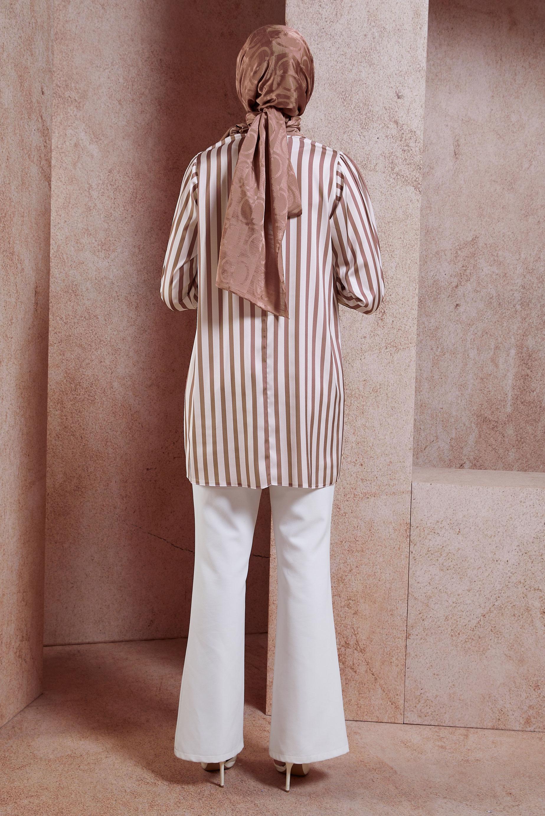 Hijab clothing BEIGE STRIPED SATIN TUNIC 44629