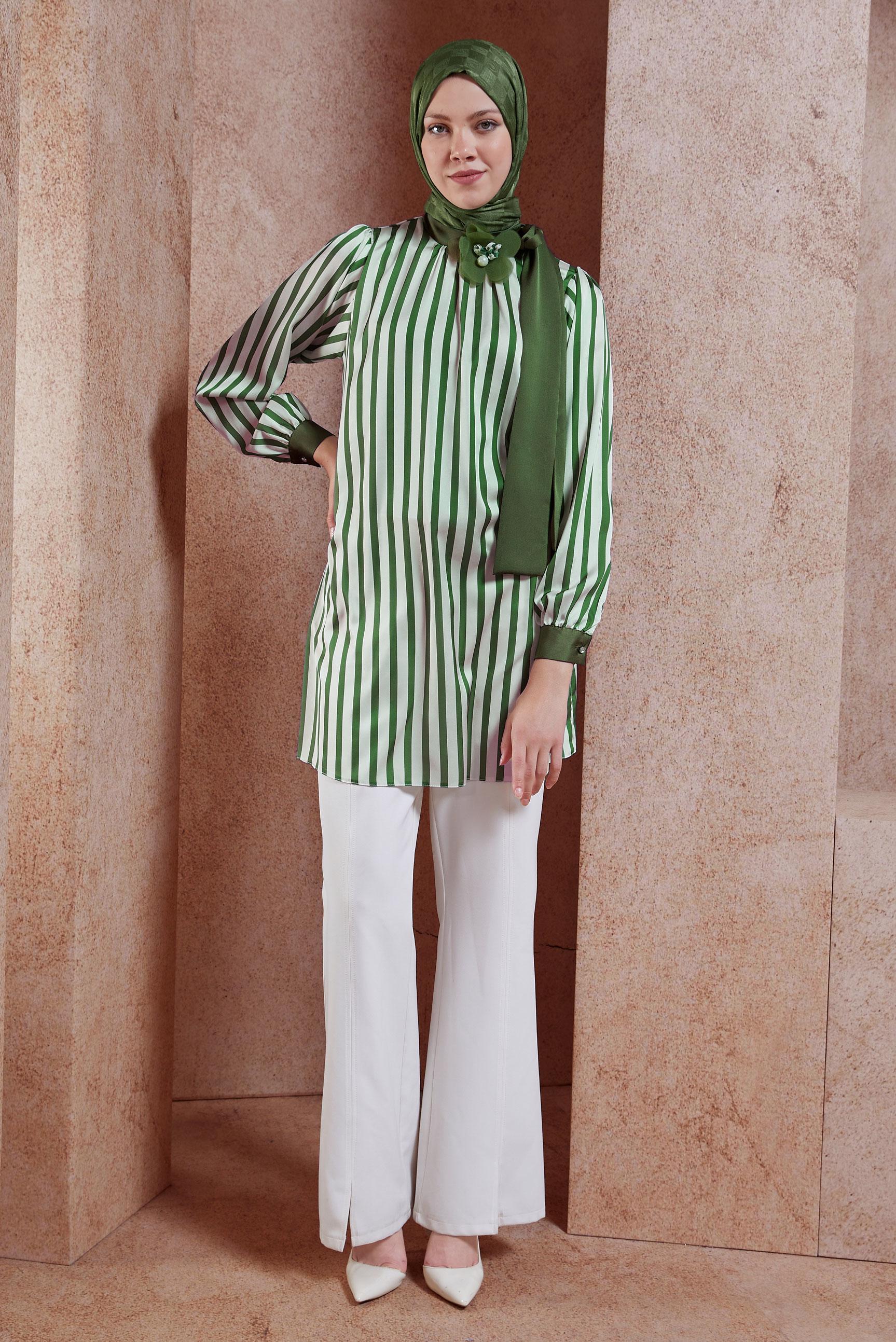 Hijab clothing BEIGE STRIPED SATIN TUNIC 44629