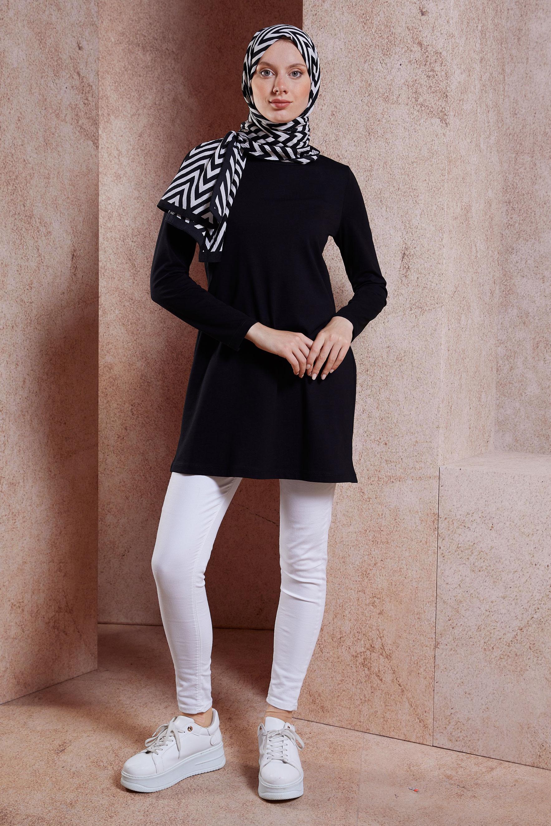 Tesettür giyim SİYAH DÜZ TESETTÜR TUNİK 44644