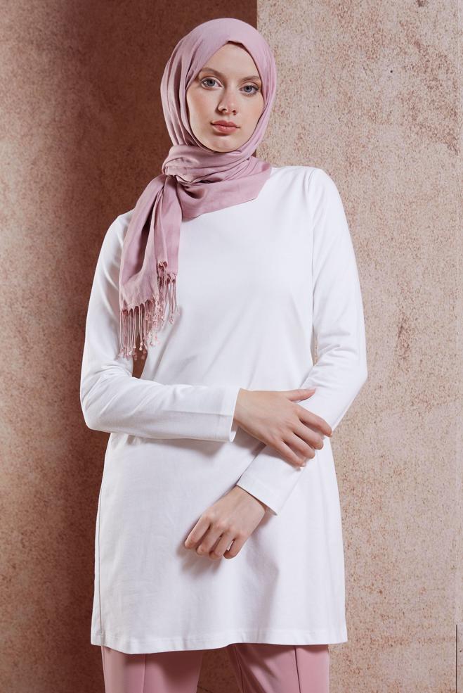 Tesettür giyim BEYAZ DÜZ TESETTÜR TUNİK 44644 - ALVİNA