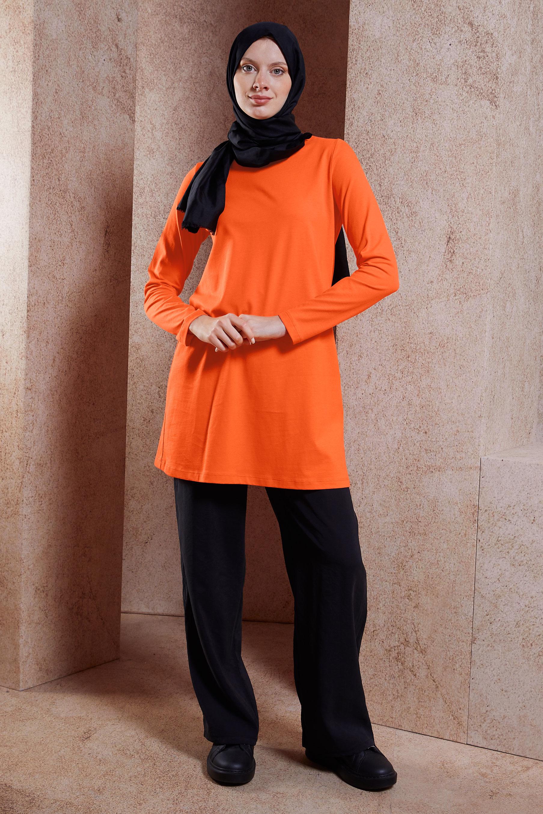 Tesettür giyim TURUNCU DÜZ TESETTÜR TUNİK 44644