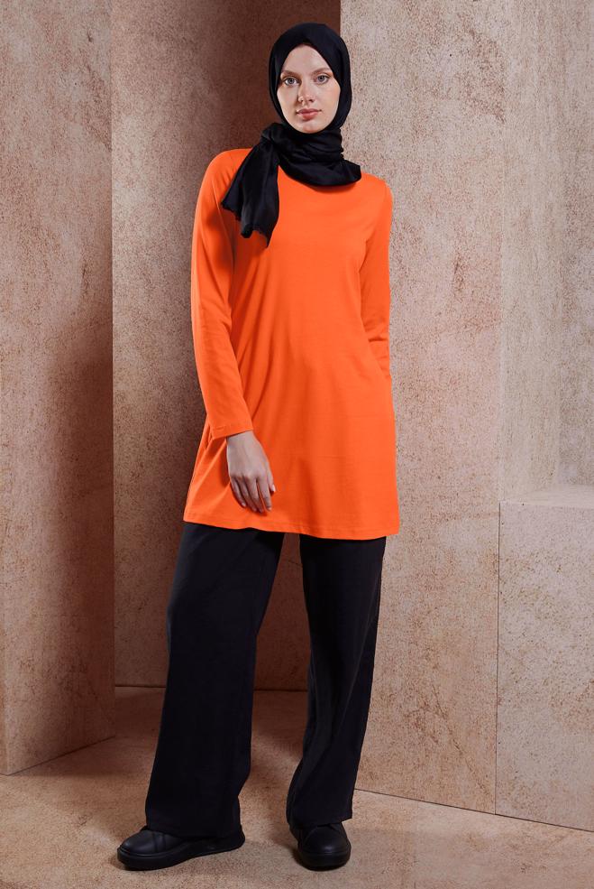 Tesettür giyim TURUNCU DÜZ TESETTÜR TUNİK 44644 - ALVİNA