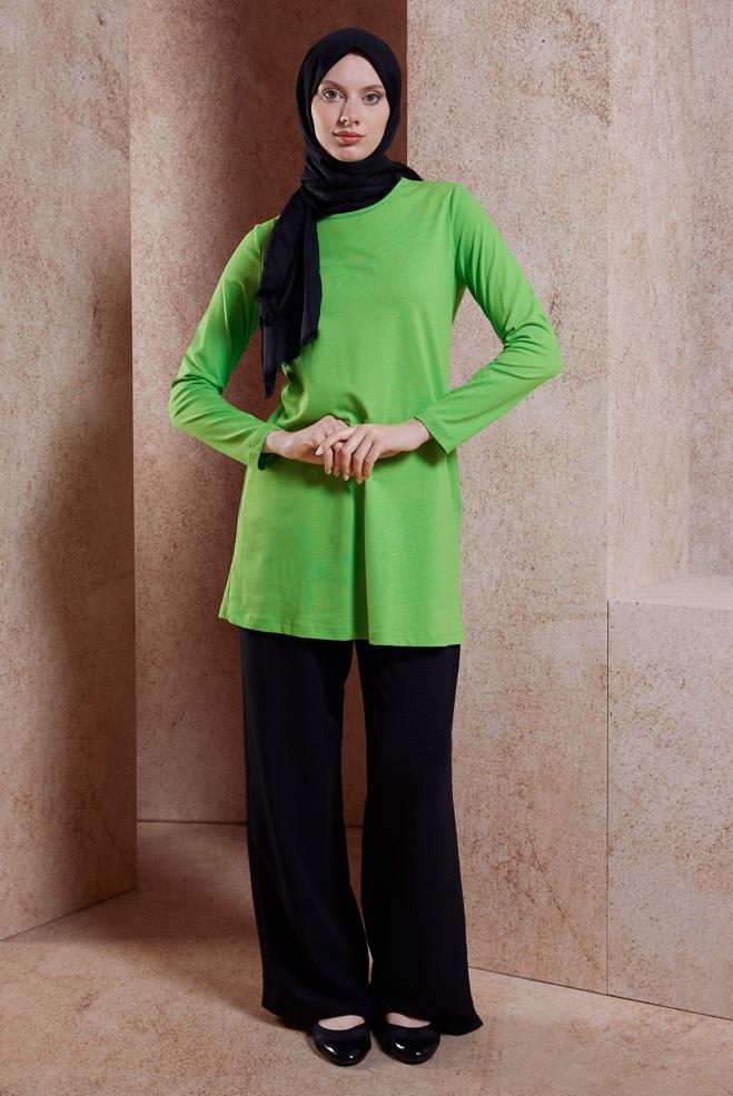 Tesettür giyim YEŞİL DÜZ TESETTÜR TUNİK 44644 - ALVİNA
