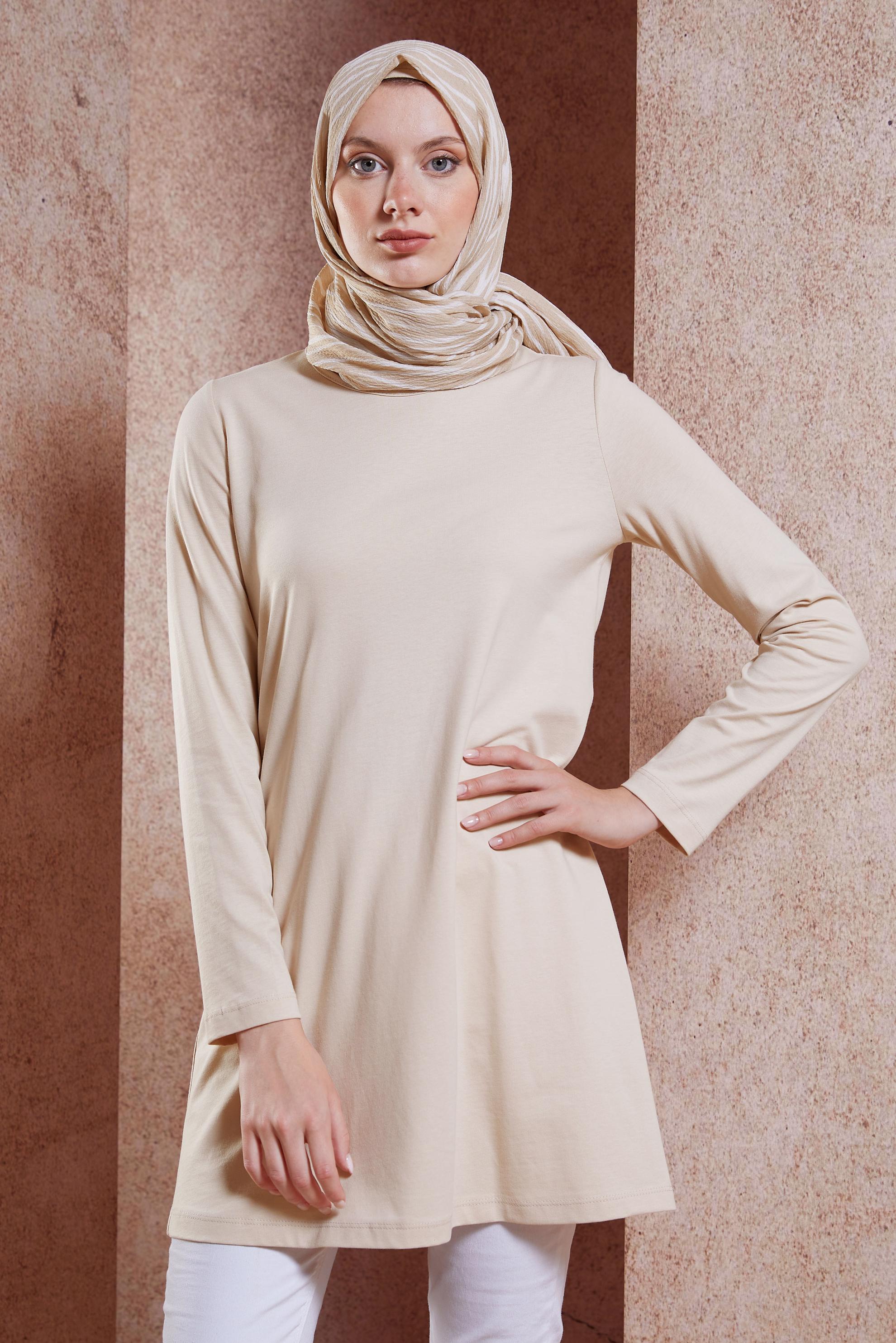 Tesettür giyim BEJ DÜZ TESETTÜR TUNİK 44644
