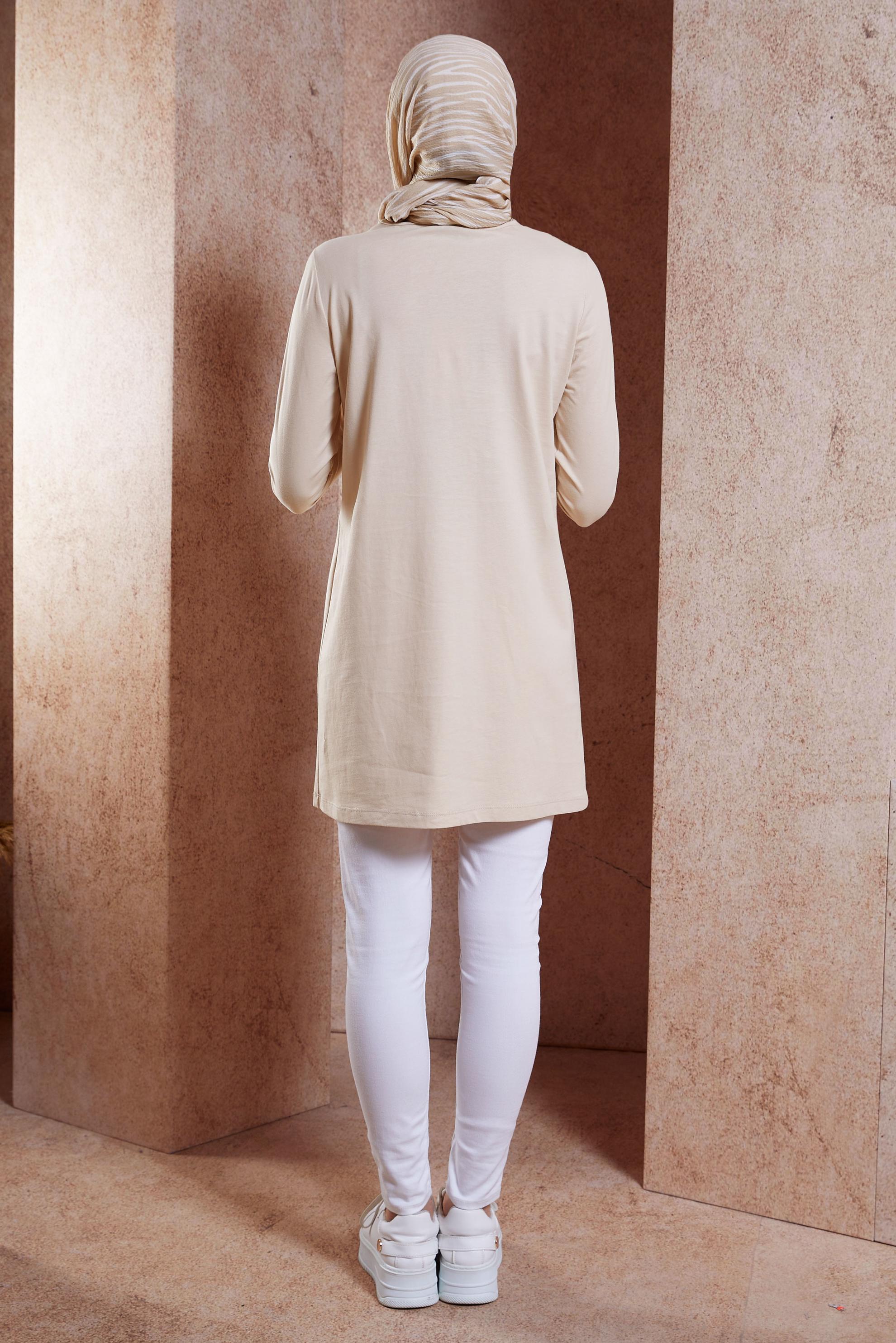 Tesettür giyim BEJ DÜZ TESETTÜR TUNİK 44644