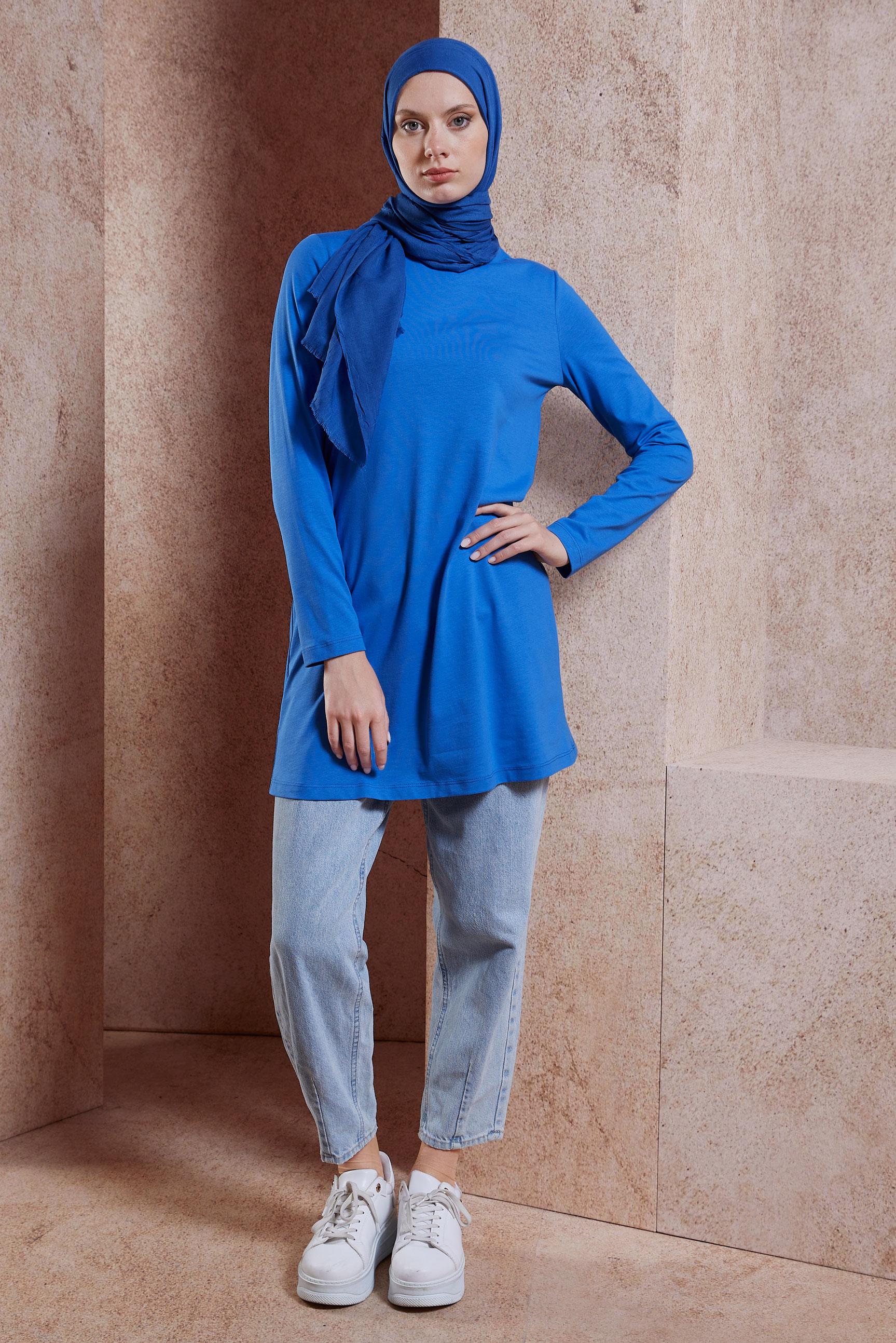 Tesettür giyim MAVİ DÜZ TESETTÜR TUNİK 44644