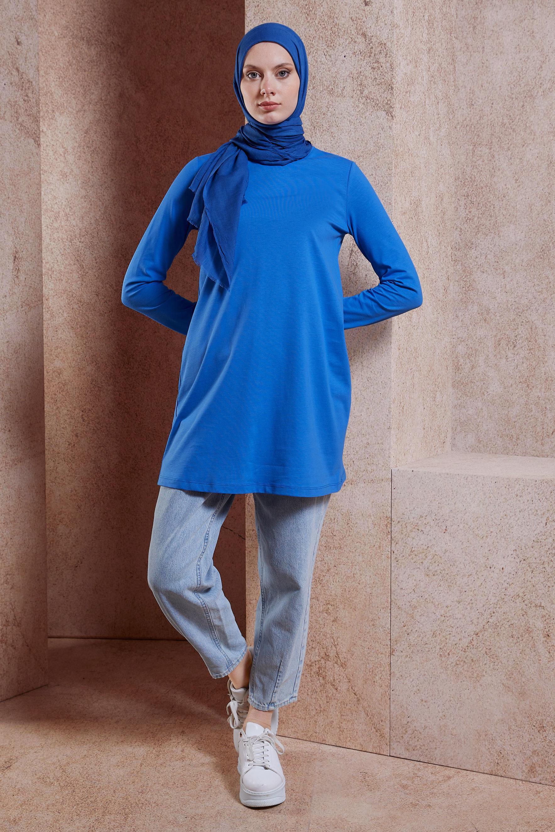 Tesettür giyim MAVİ DÜZ TESETTÜR TUNİK 44644