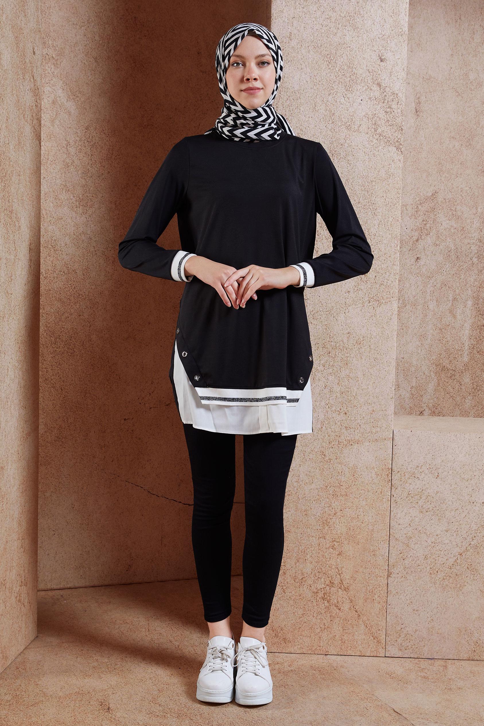 Tesettür giyim SİYAH GARNİLİ TESETTÜR TUNİK 44645