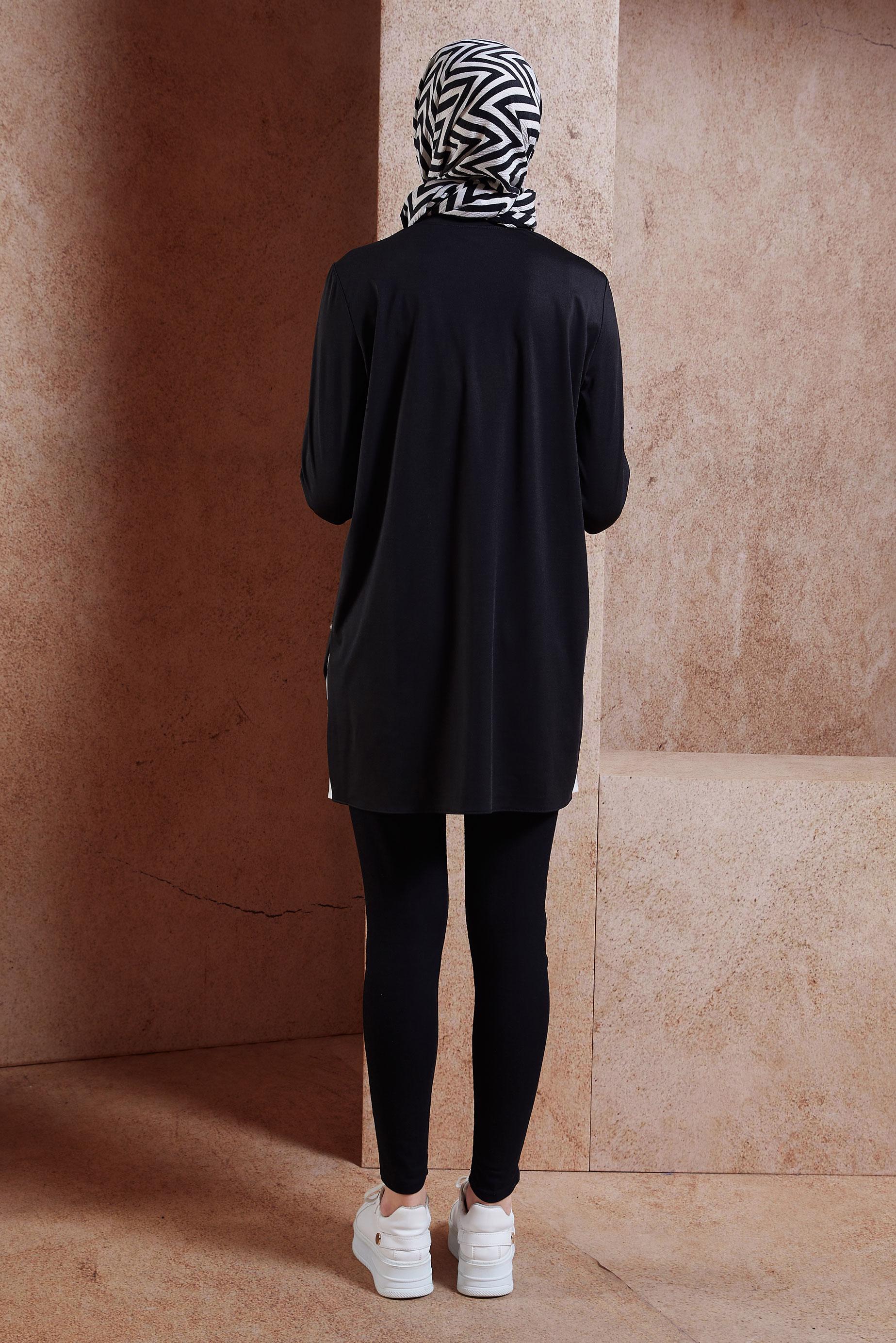 Tesettür giyim SİYAH GARNİLİ TESETTÜR TUNİK 44645