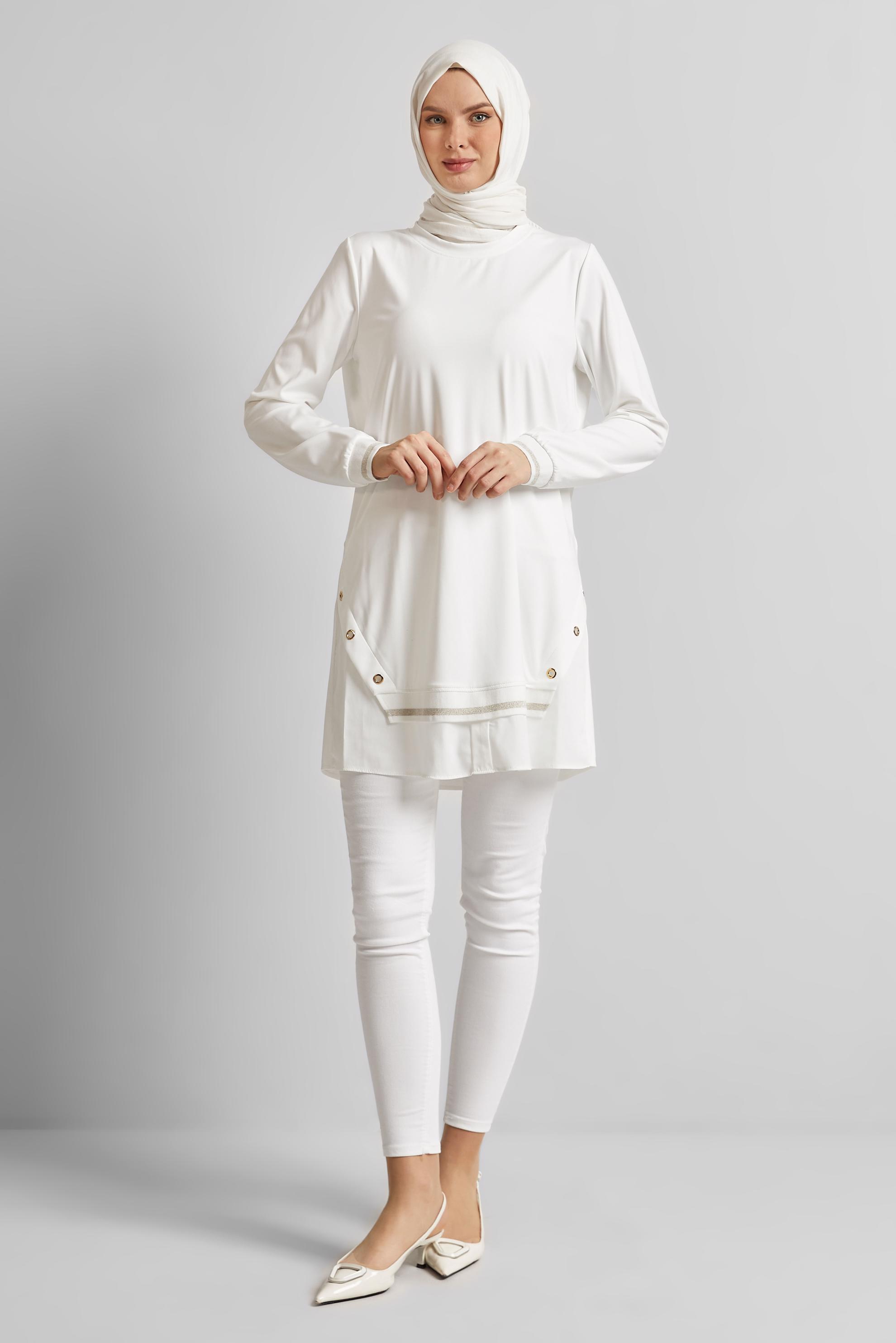 Tesettür giyim BEYAZ GARNİLİ TESETTÜR TUNİK 44645