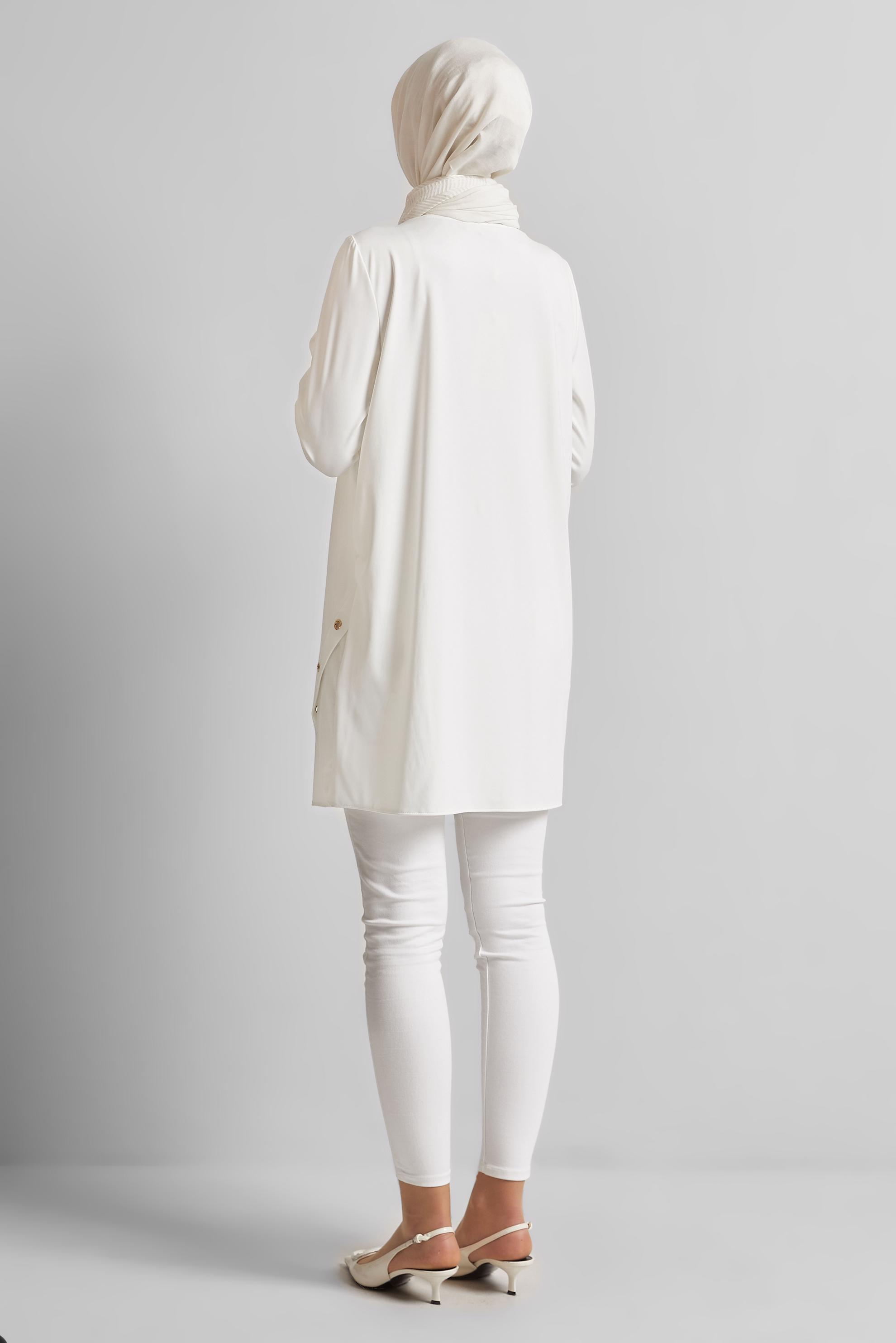 Tesettür giyim BEYAZ GARNİLİ TESETTÜR TUNİK 44645