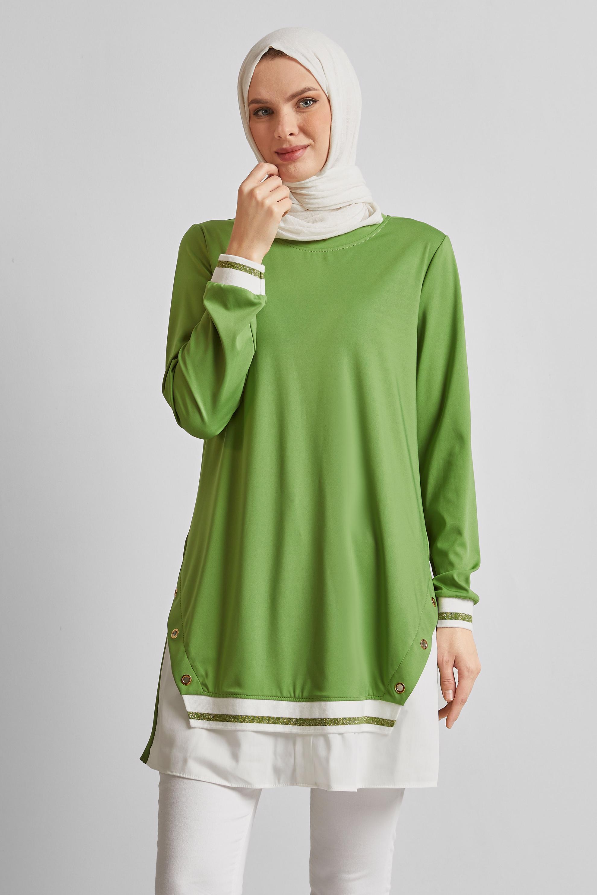 Tesettür giyim YEŞİL GARNİLİ TESETTÜR TUNİK 44645