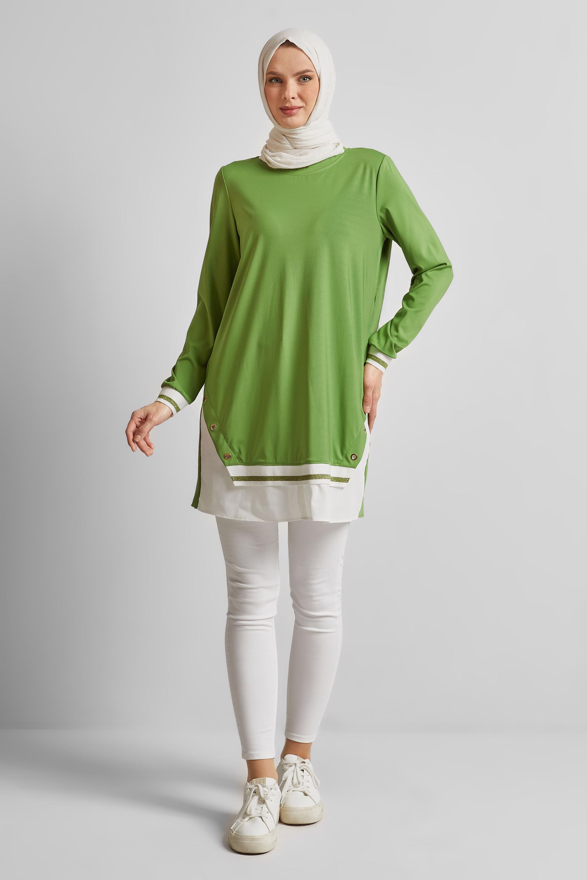 Tesettür giyim YEŞİL GARNİLİ TESETTÜR TUNİK 44645
