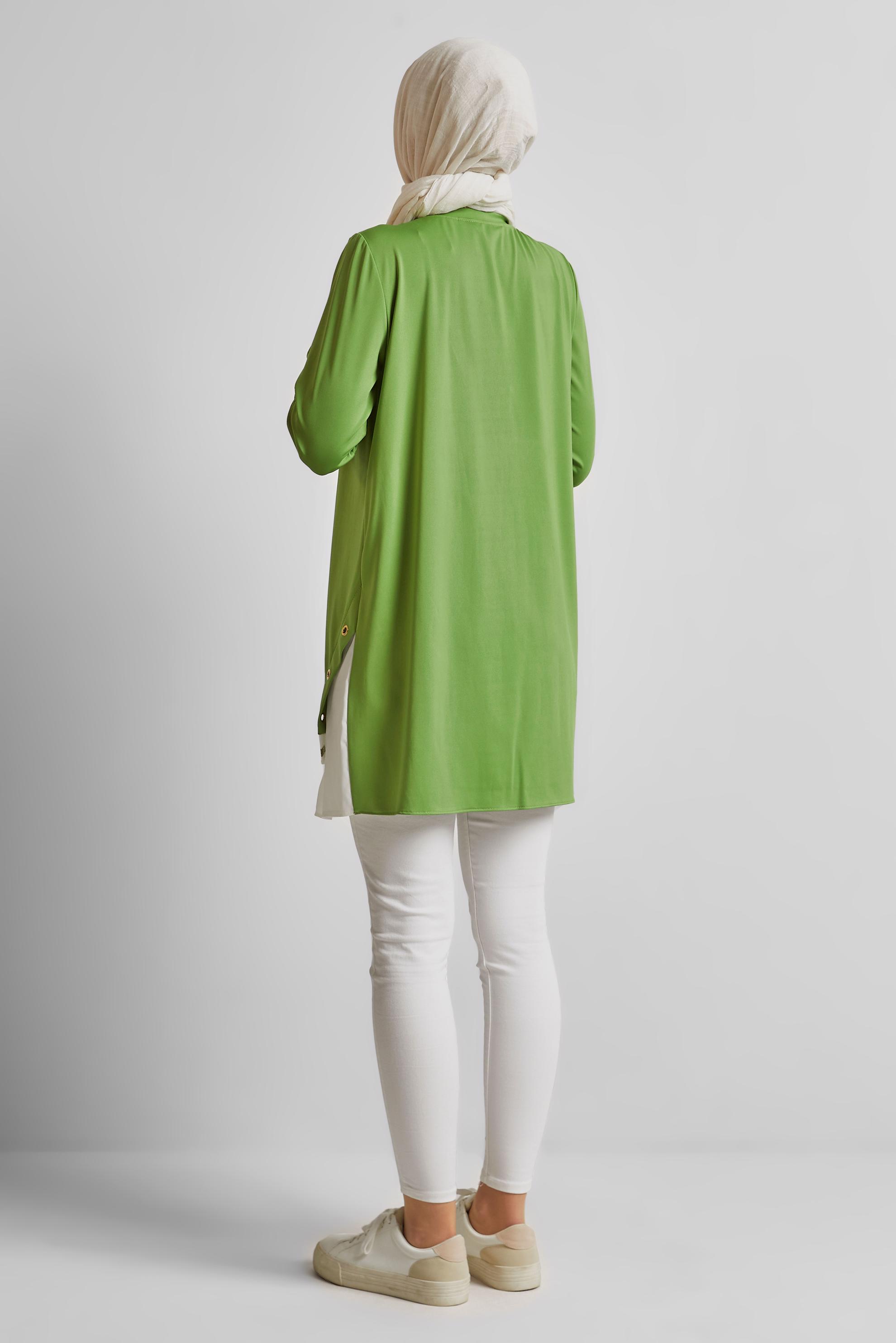 Tesettür giyim YEŞİL GARNİLİ TESETTÜR TUNİK 44645