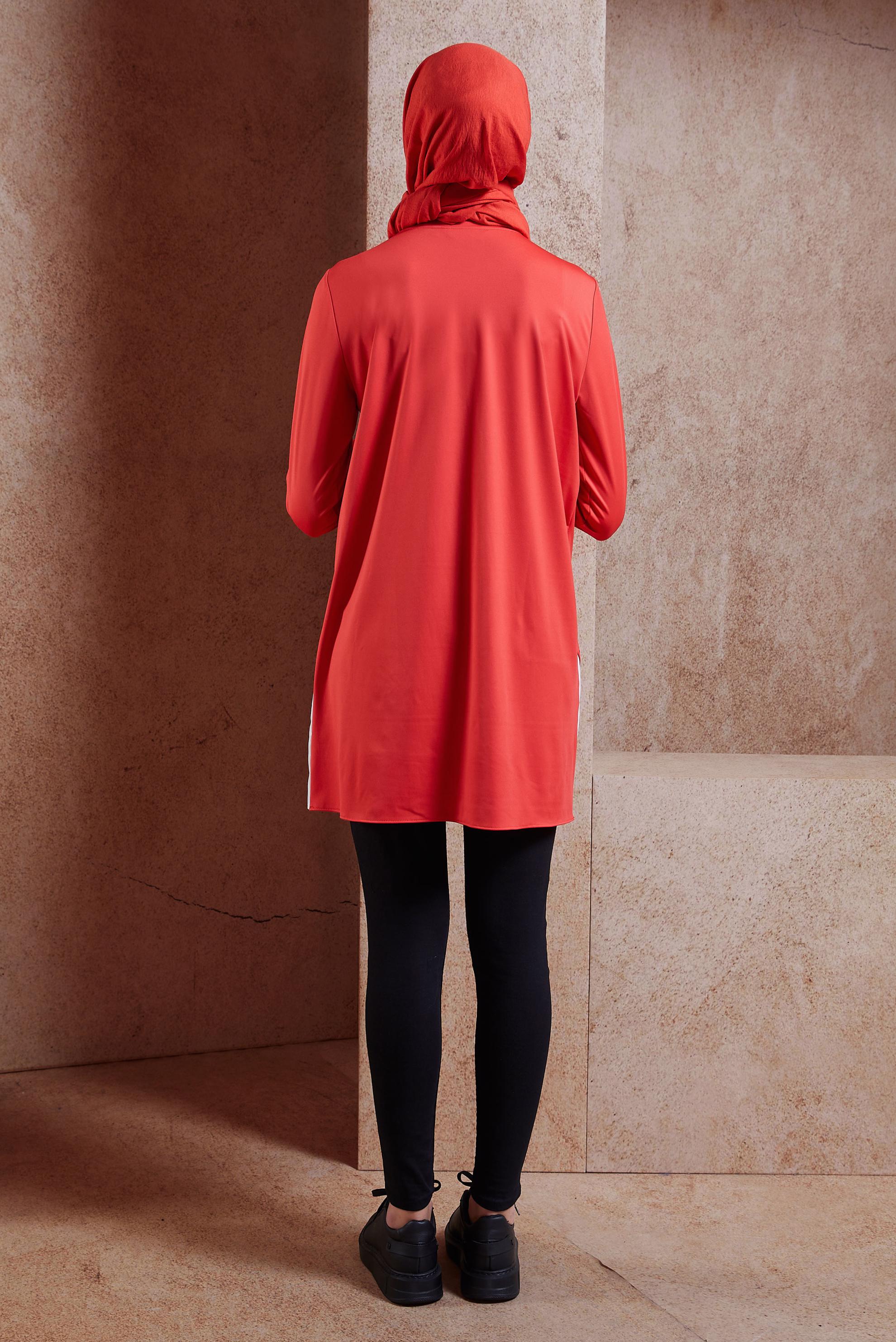 Tesettür giyim KIRMIZI GARNİLİ TESETTÜR TUNİK 44645