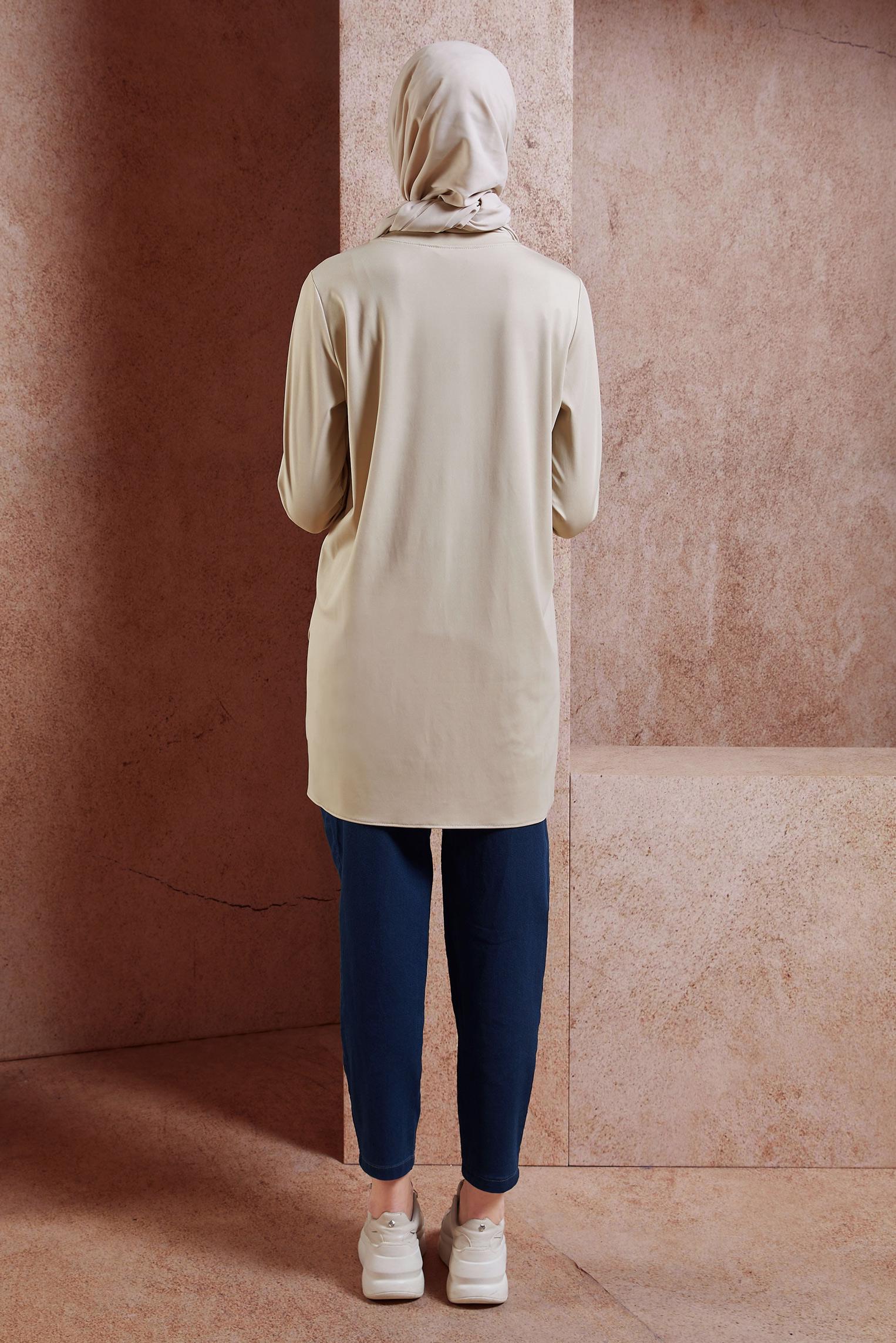 Tesettür giyim BEJ GARNİLİ TESETTÜR TUNİK 44645