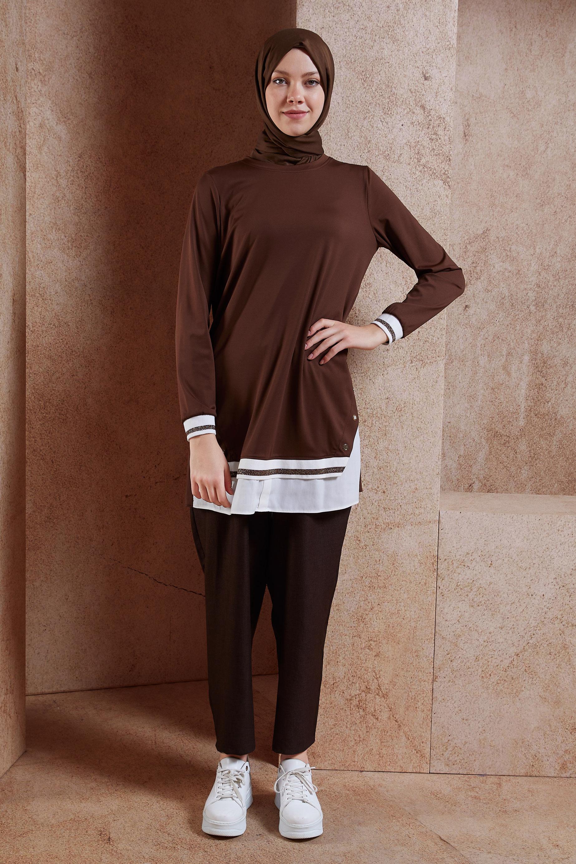 Tesettür giyim KAHVE GARNİLİ TESETTÜR TUNİK 44645