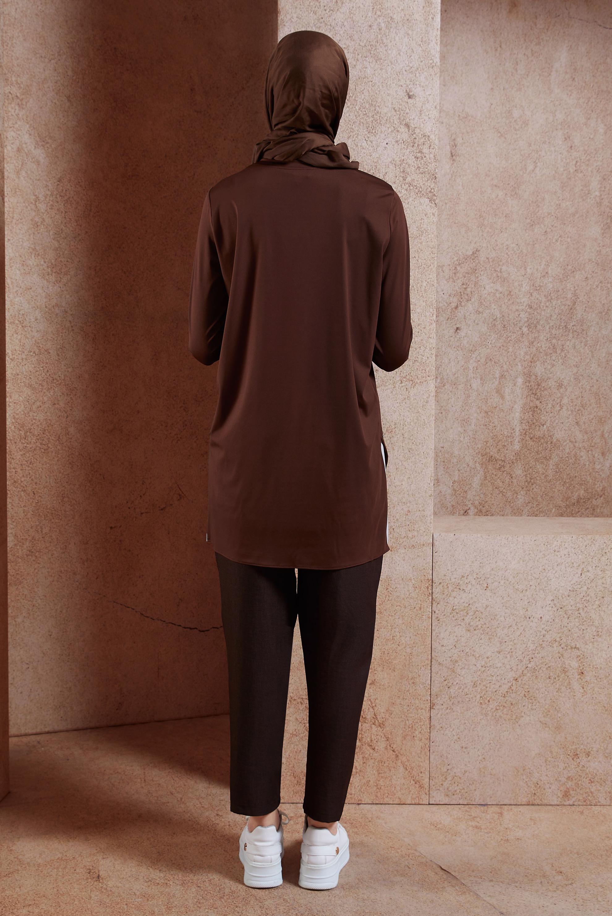 Tesettür giyim KAHVE GARNİLİ TESETTÜR TUNİK 44645