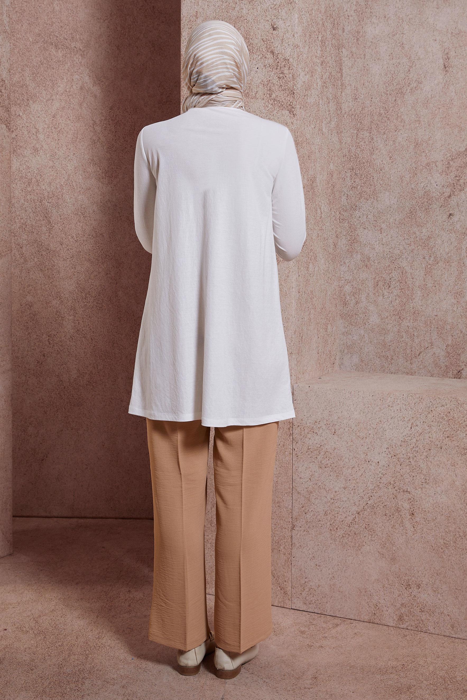 Tesettür giyim BEYAZ BİSİKLET YAKA DÜZ TUNİK 44646