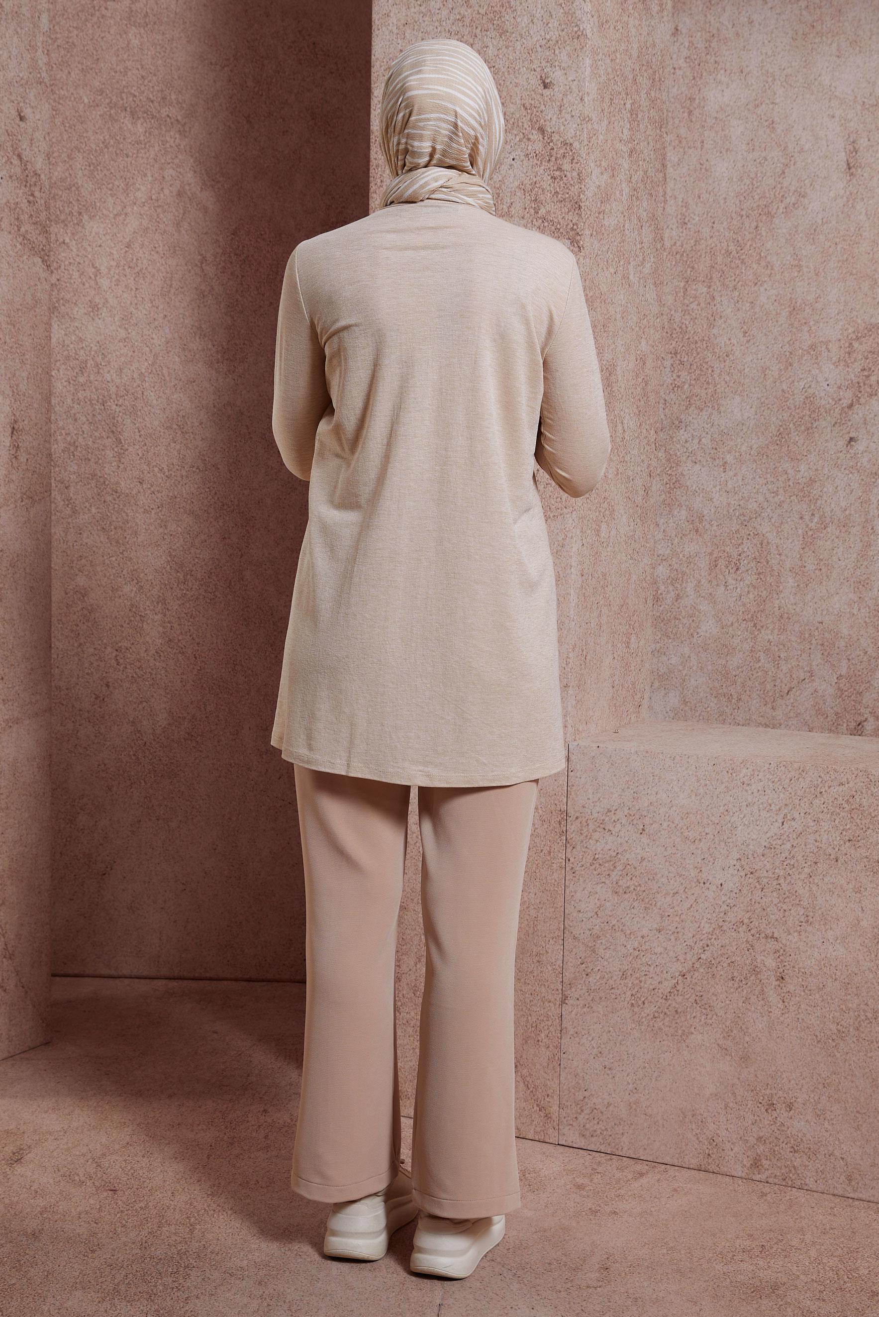 Tesettür giyim BEJ BİSİKLET YAKA DÜZ TUNİK 44646