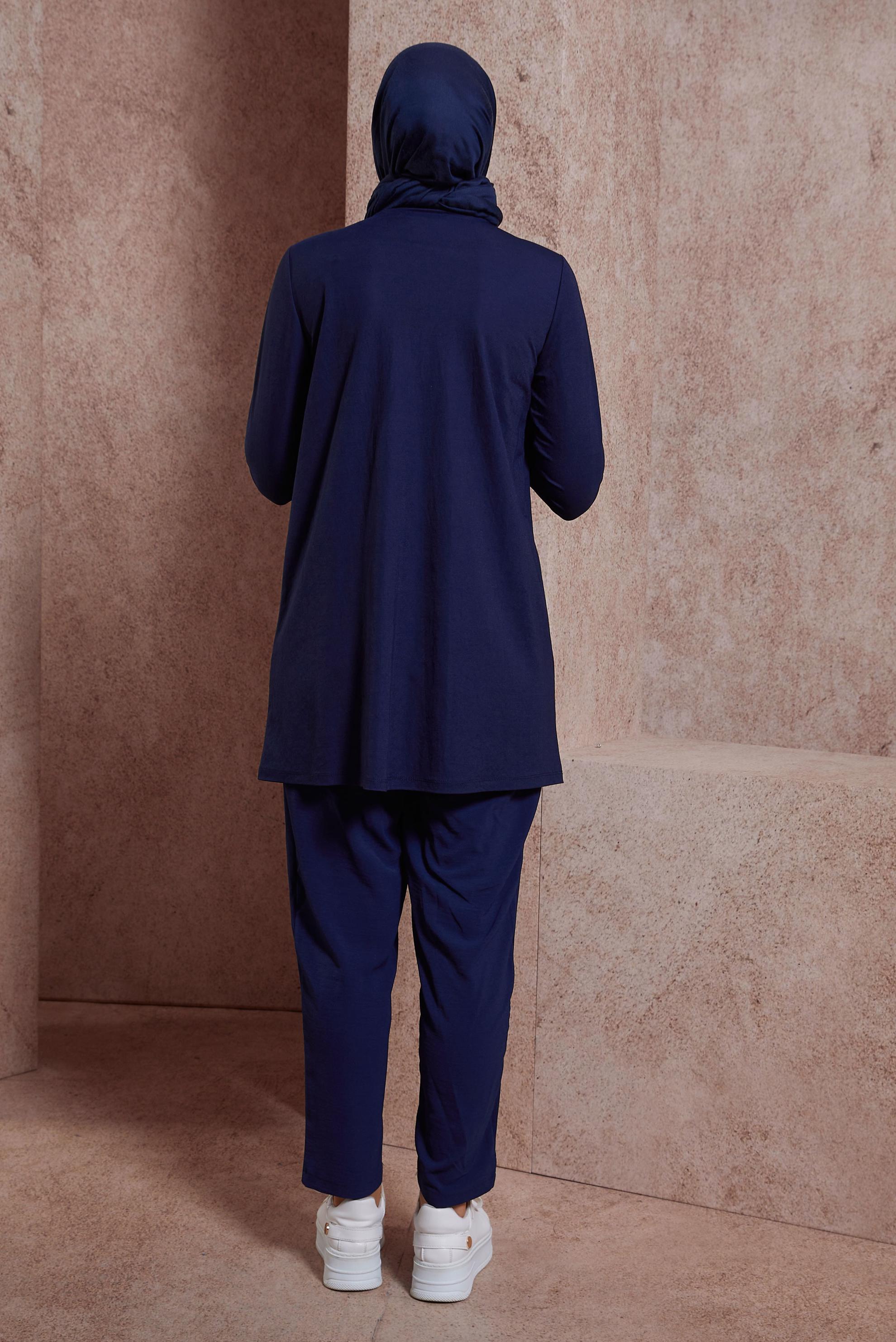 Tesettür giyim LACİVERT BİSİKLET YAKA DÜZ TUNİK 44646