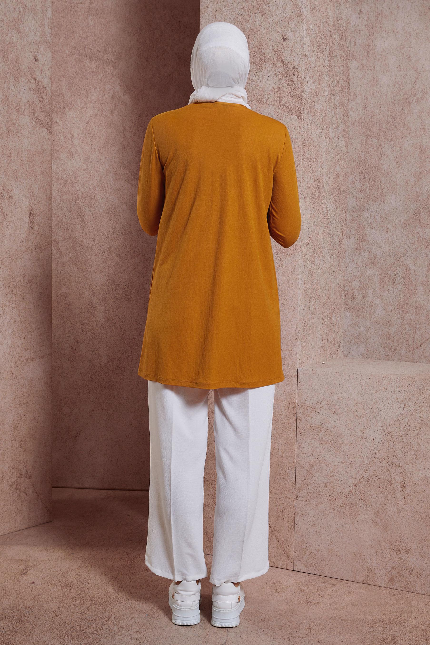 Tesettür giyim SARI BİSİKLET YAKA DÜZ TUNİK 44646