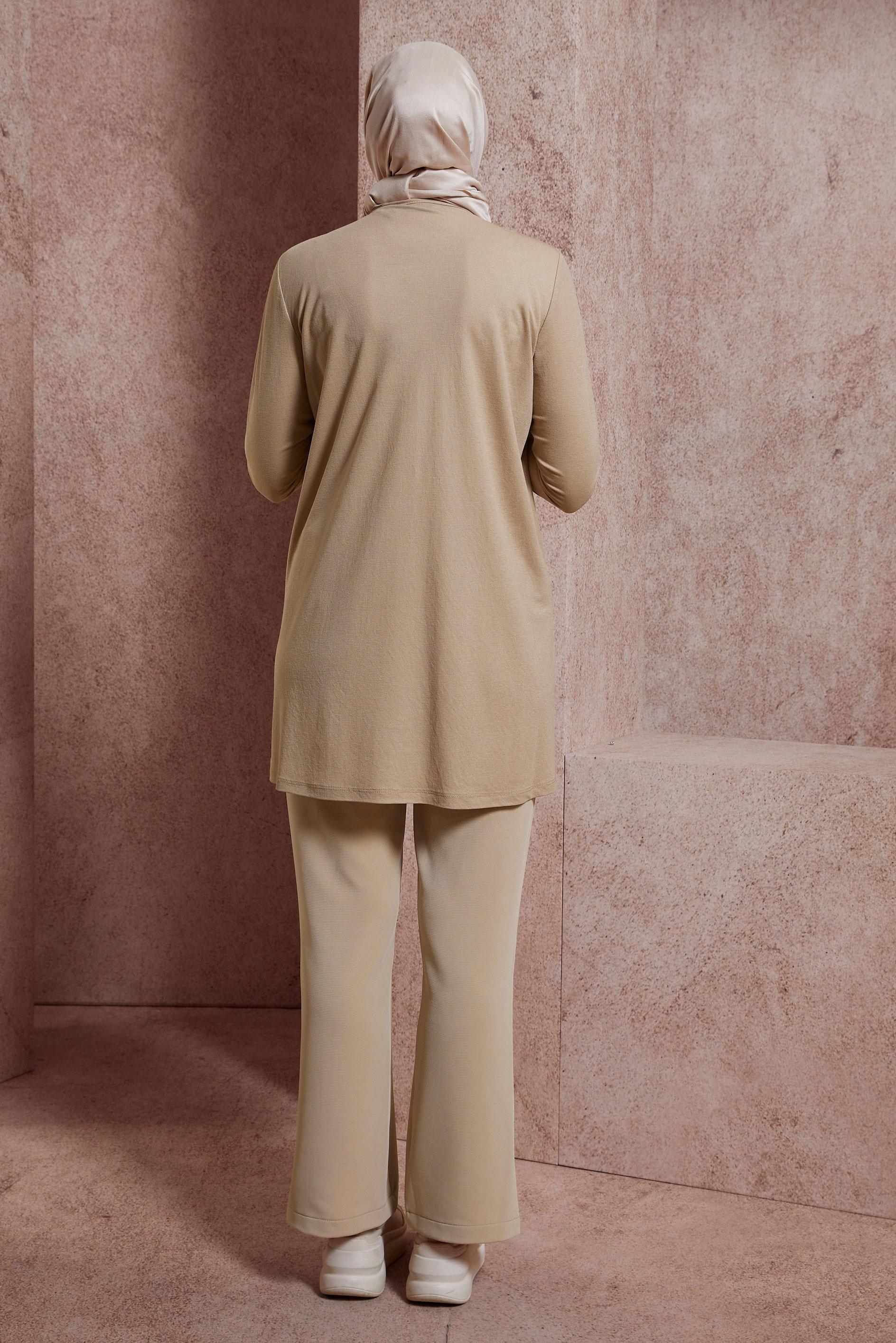 Tesettür giyim KUM BİSİKLET YAKA DÜZ TUNİK 44646