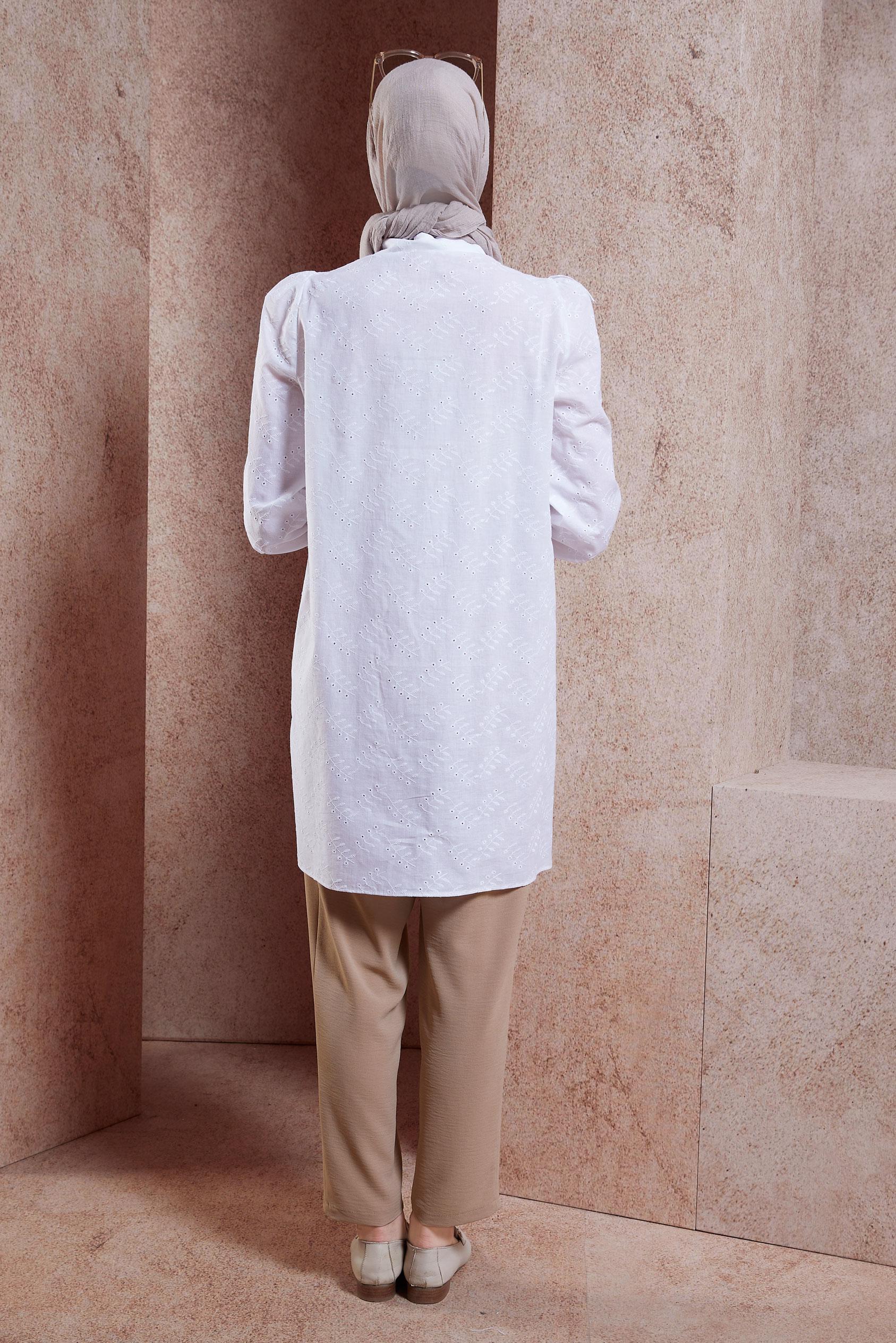 Vêtements hijab BLANC TUNIQUE MODESTE DÉTAILLÉE À VOLANTS 44649