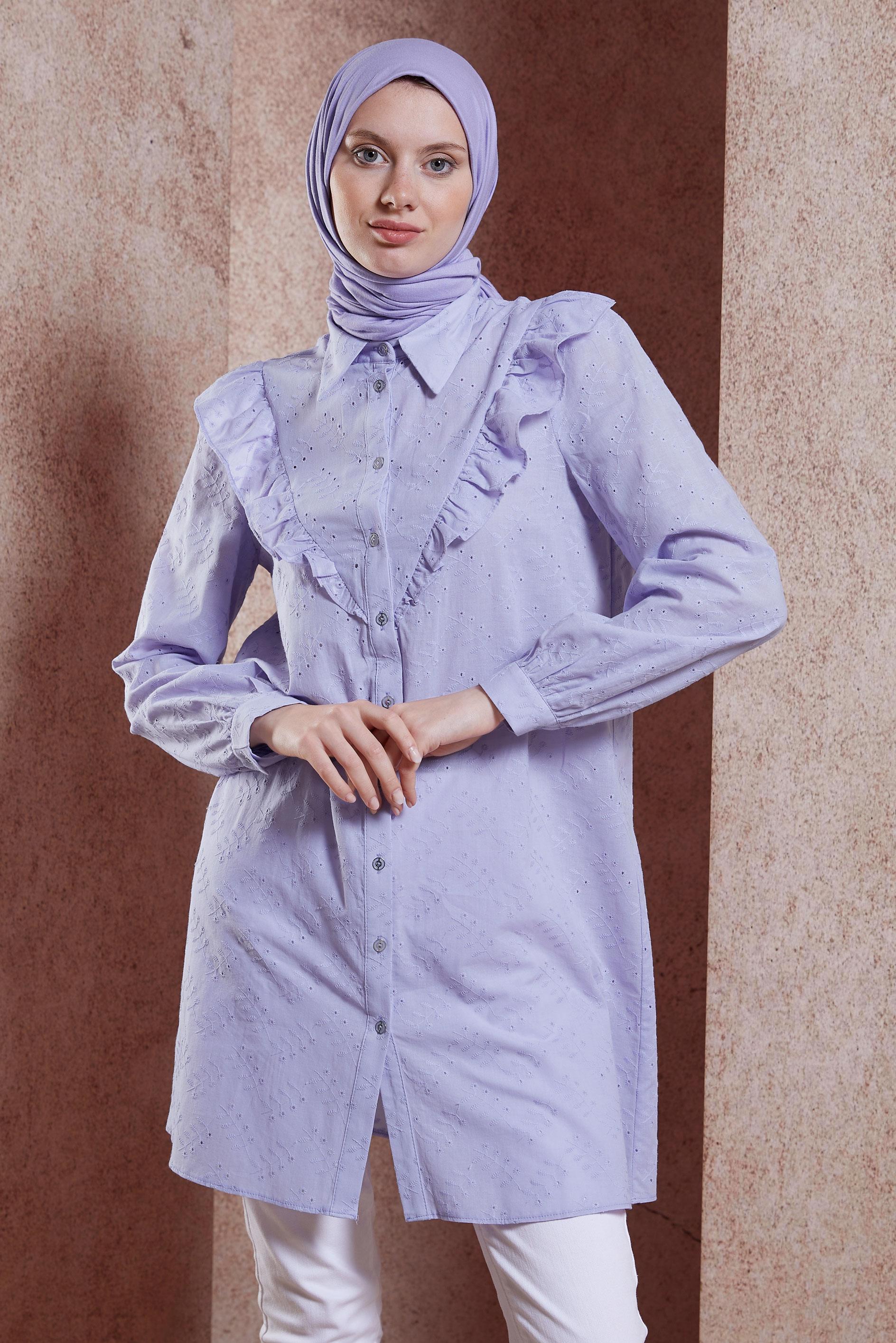 Vêtements hijab POURPRE TUNIQUE MODESTE DÉTAILLÉE À VOLANTS 44649