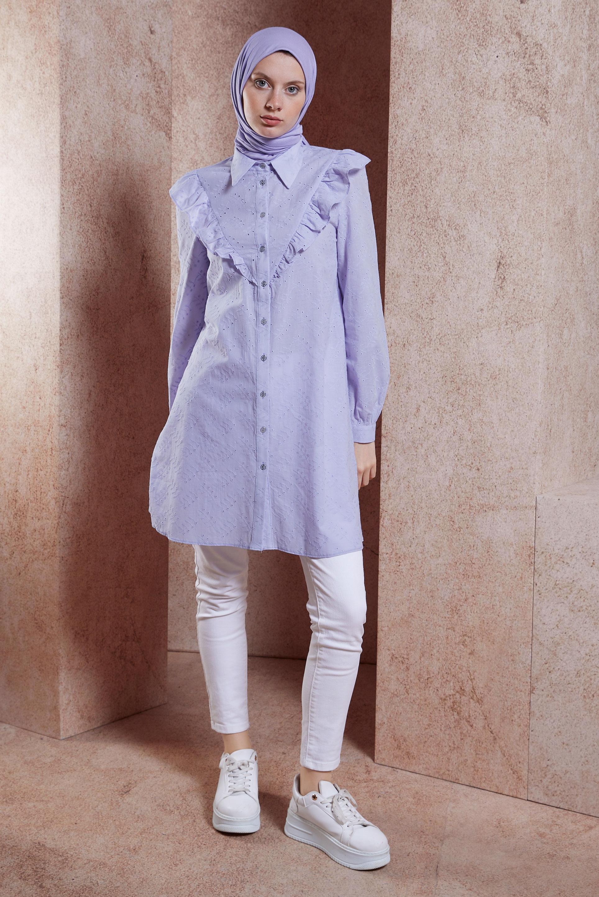 Vêtements hijab POURPRE TUNIQUE MODESTE DÉTAILLÉE À VOLANTS 44649