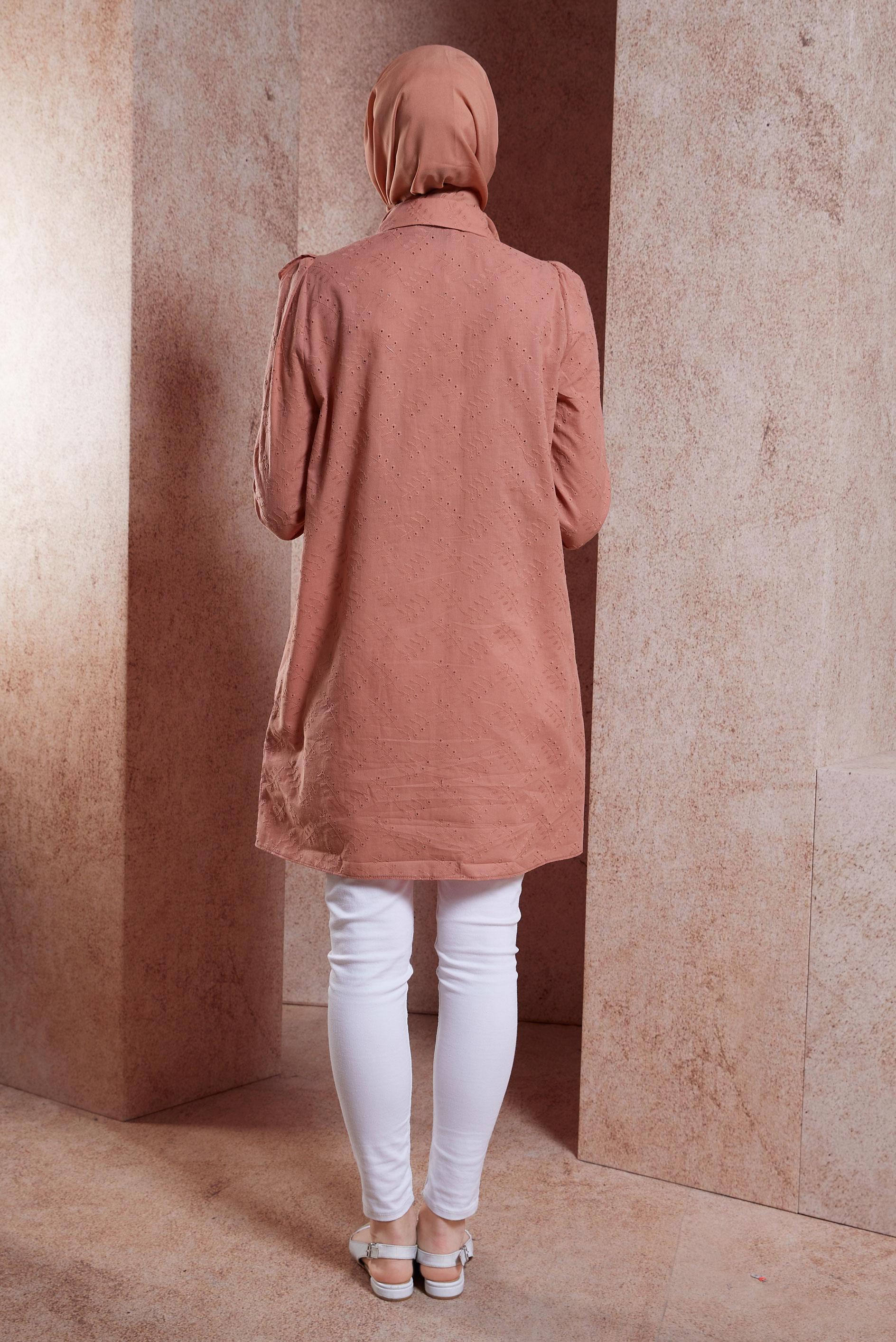 Tesettür giyim PEMBE FIRFIR DETAYLI TESETTÜR TUNİK 44649