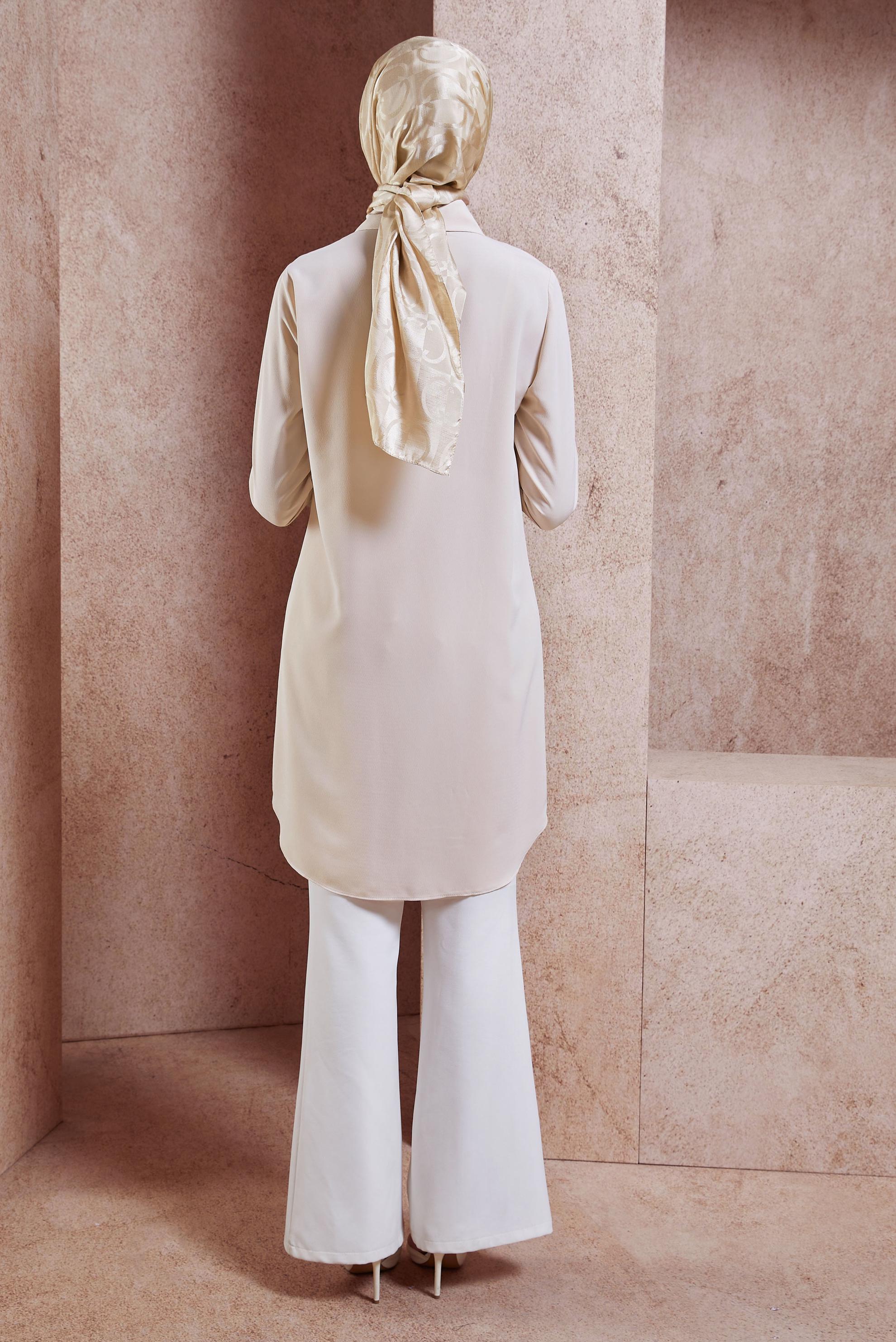 Tesettür giyim BEJ ZİNCİR DETAYLI TESETTÜR TUNİK 44656