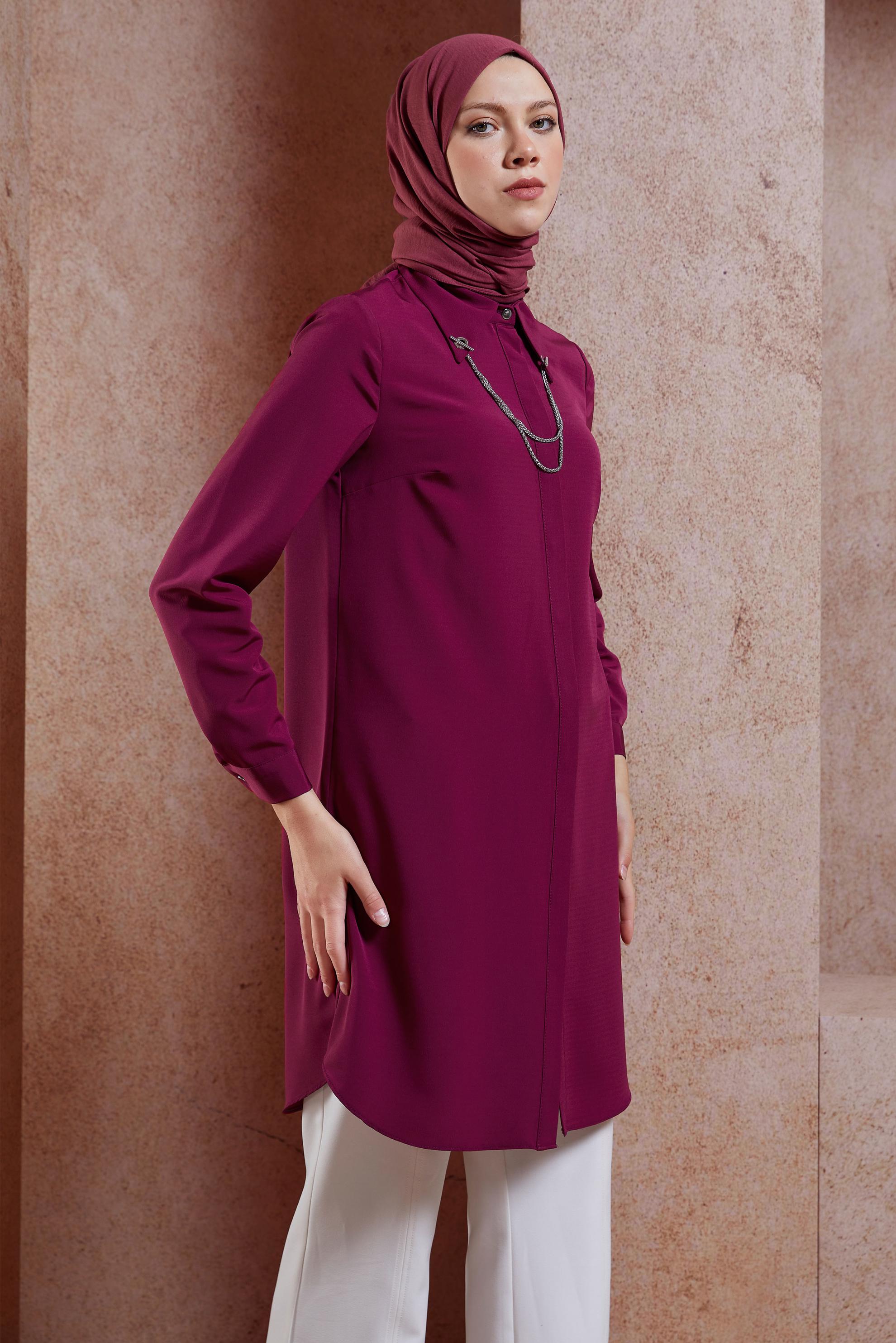 Tesettür giyim MÜRDÜM ZİNCİR DETAYLI TESETTÜR TUNİK 44656