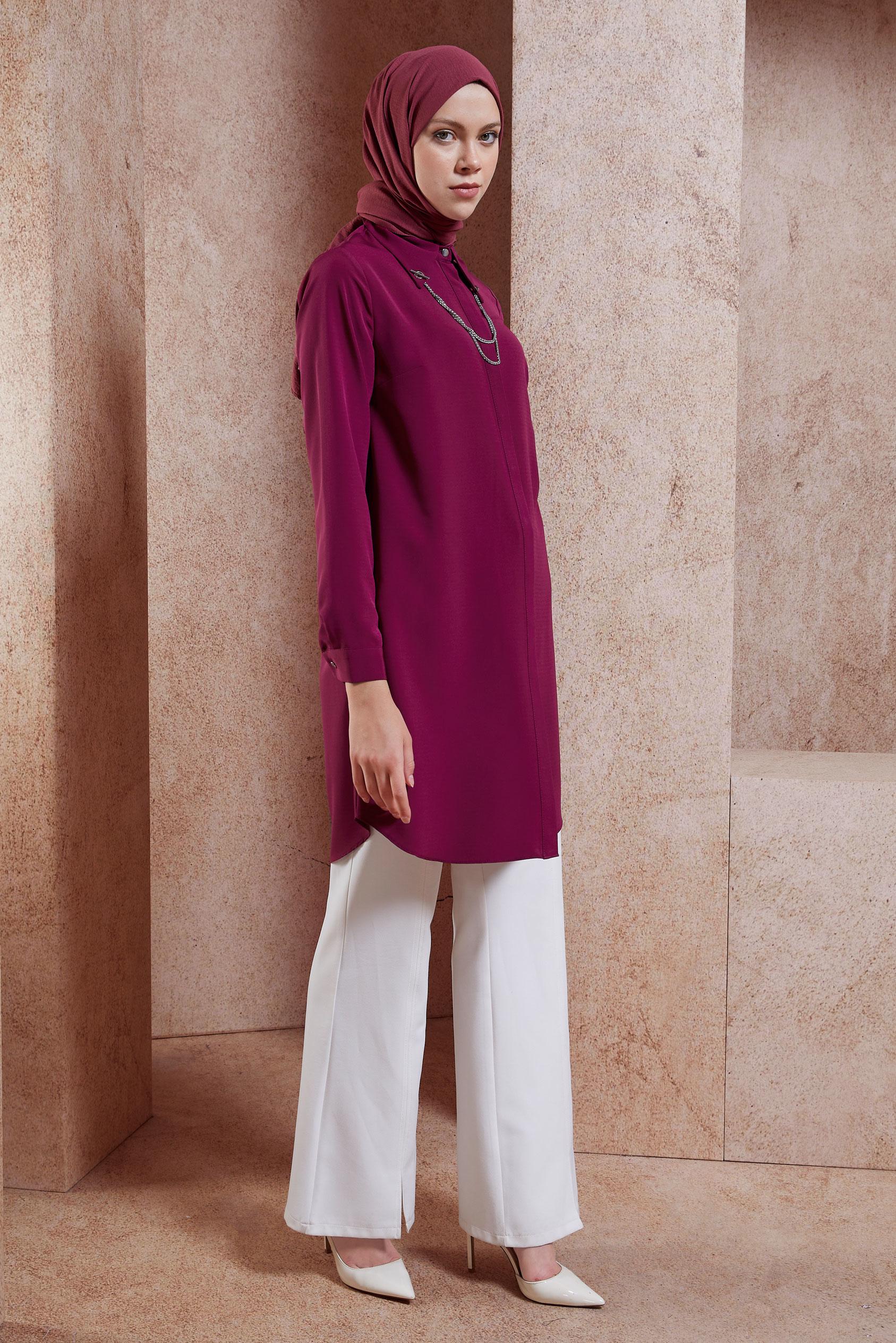 Tesettür giyim MÜRDÜM ZİNCİR DETAYLI TESETTÜR TUNİK 44656