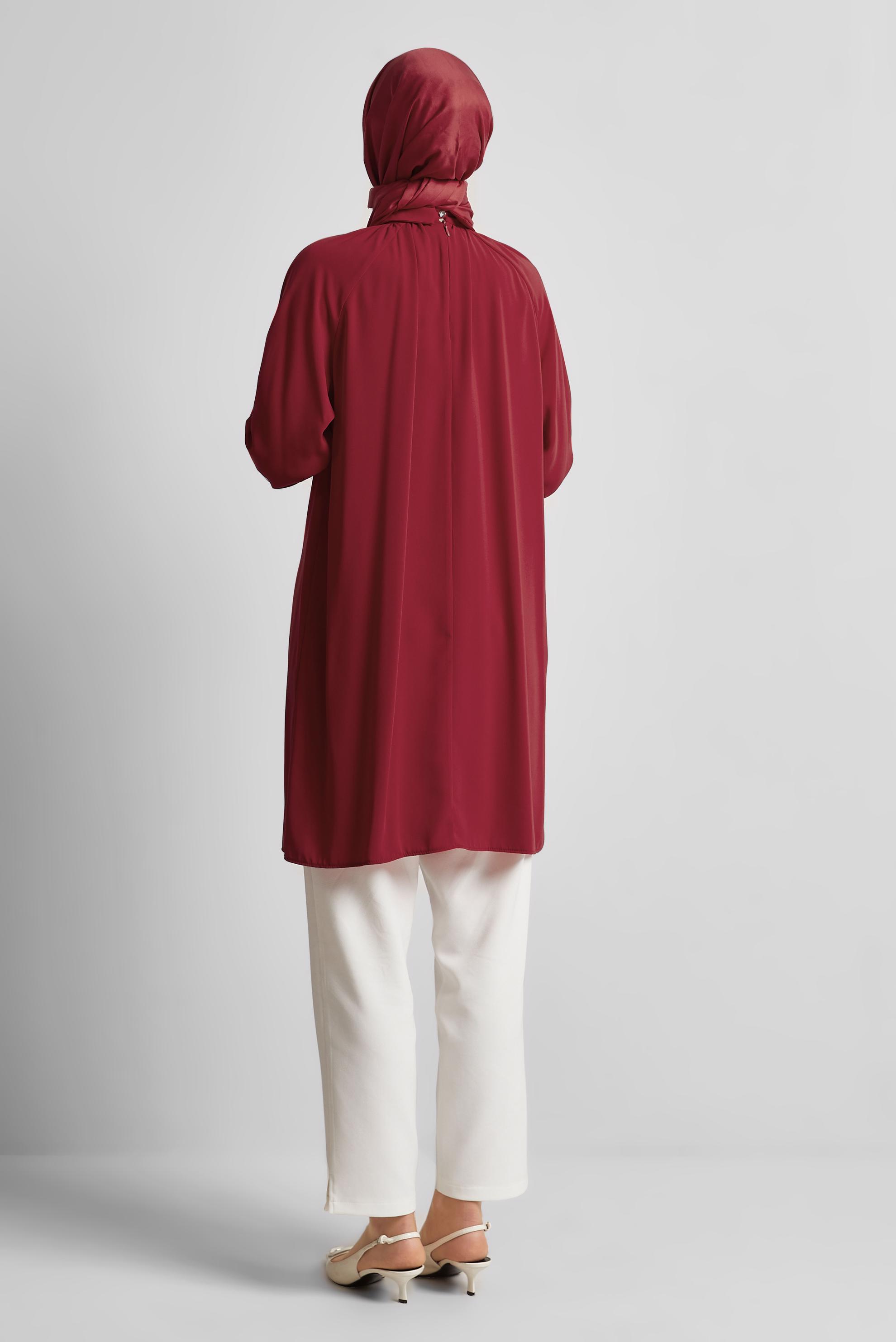 Tesettür giyim KIRMIZI TAŞ DETAYLI TUNİK 44663